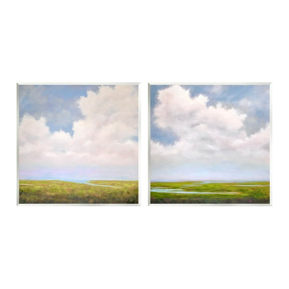 Stupell Industries Panoramic Clouds Over Bay Painting Unframed Art Print Wall Art, Set of 2, Design by Catherine Andersen