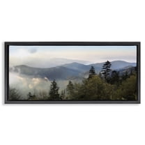 Stupell Industries Panoramic Cloudy Mountainous Nature Landscape Photography Black Floater Framed Canvas Art Print Wall Art, 25 x 11