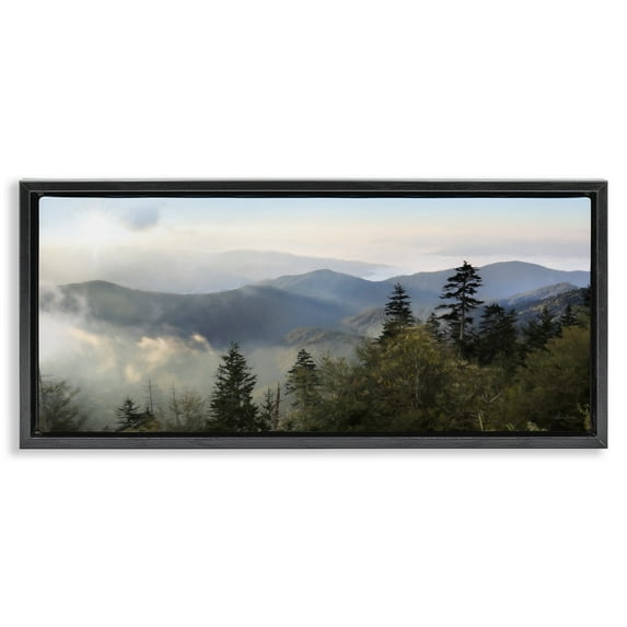 Stupell Industries Panoramic Cloudy Mountainous Nature Landscape Photography Black Floater Framed Canvas Art Print Wall Art, 31 x 14