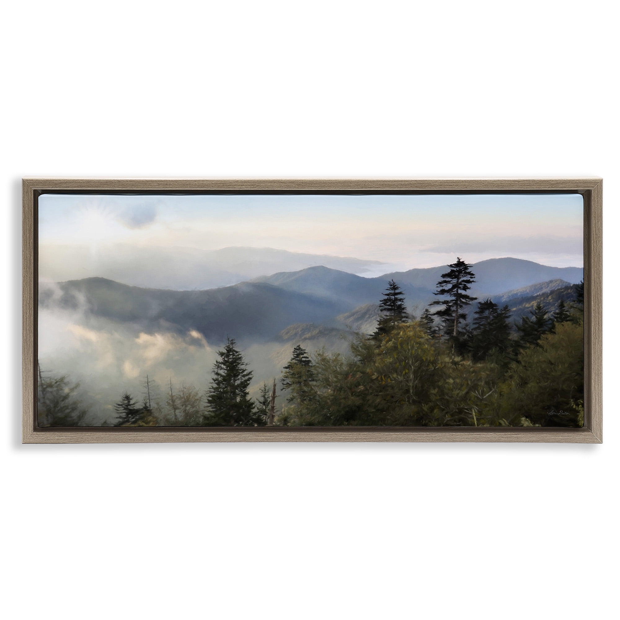 Stupell Industries Panoramic Cloudy Mountainous Nature Landscape Photography Brown Floater Framed Canvas Art Print Wall Art, 31 x 14