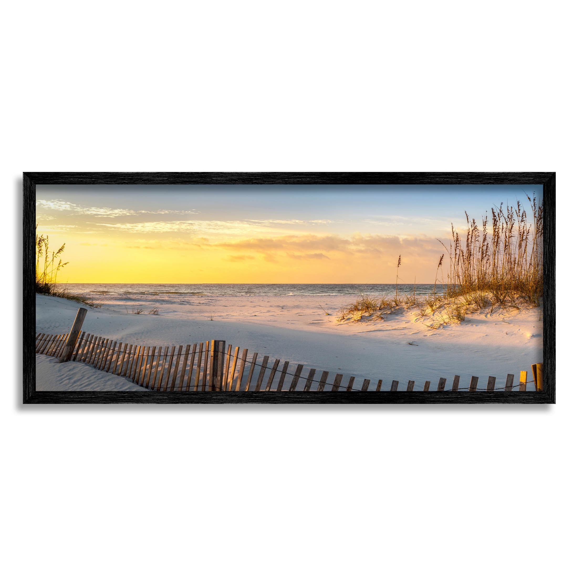 Panoramic Coastal Beach Sunrise Black Framed Canvas Print, 24 x 10