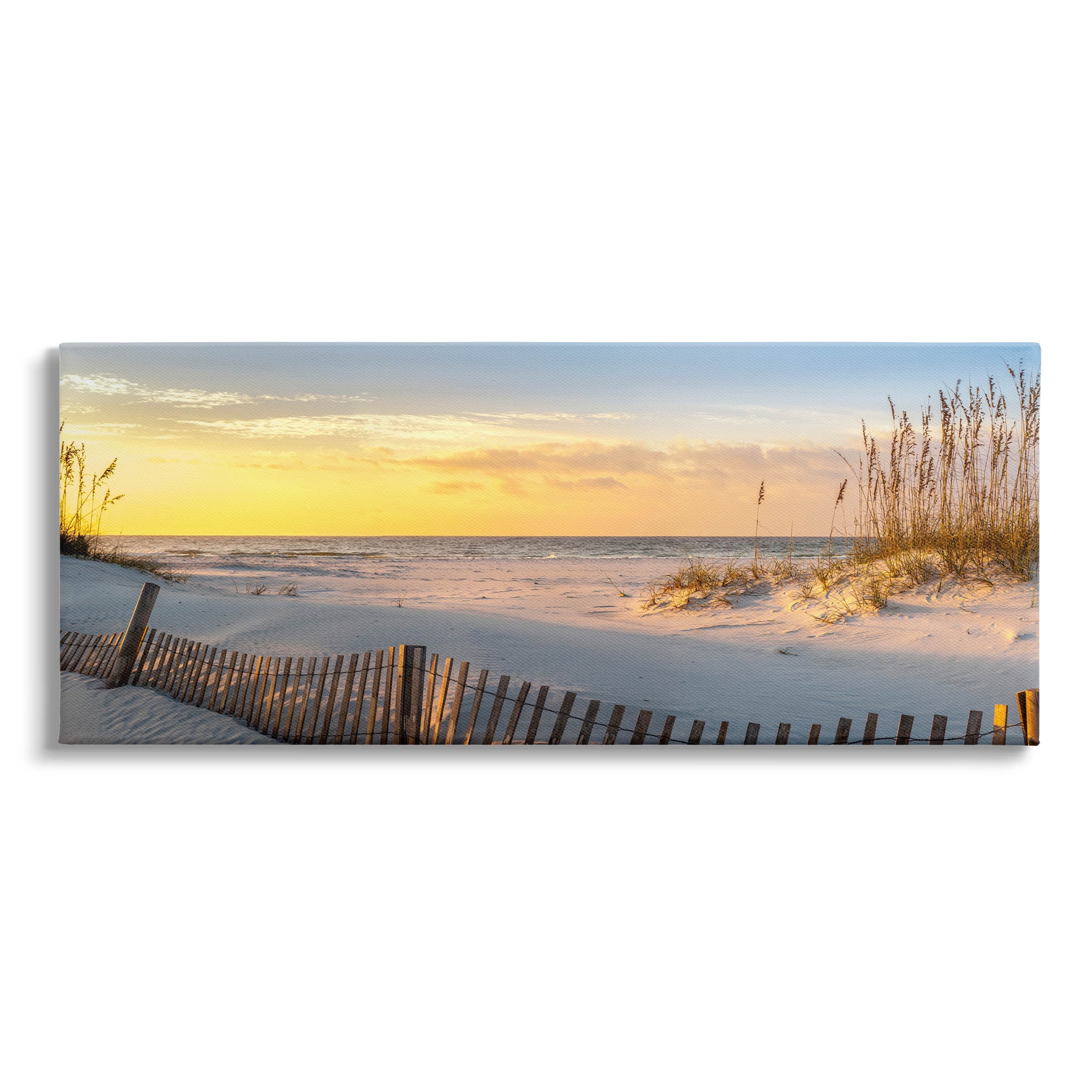 Panoramic Coastal Beach Sunrise Yellow Canvas Print, 24 x 10