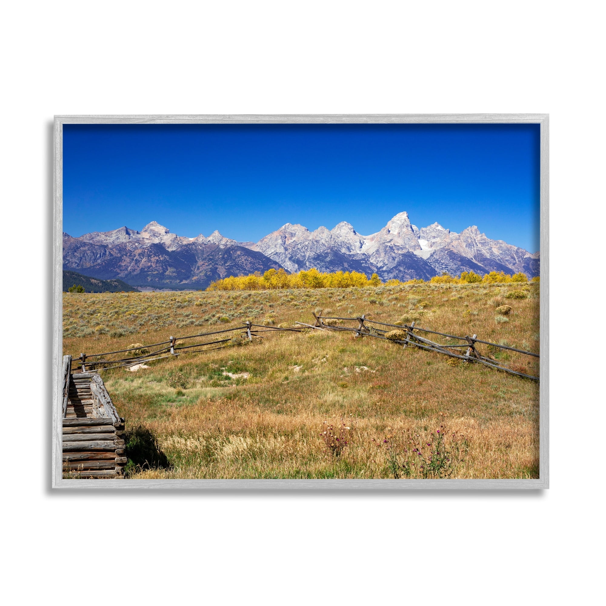 Stupell Industries Panoramic Mountain Peaks Countryside Fence Grassland Field Framed Wall Art, 14 x 11, Design by Daniel Sproul