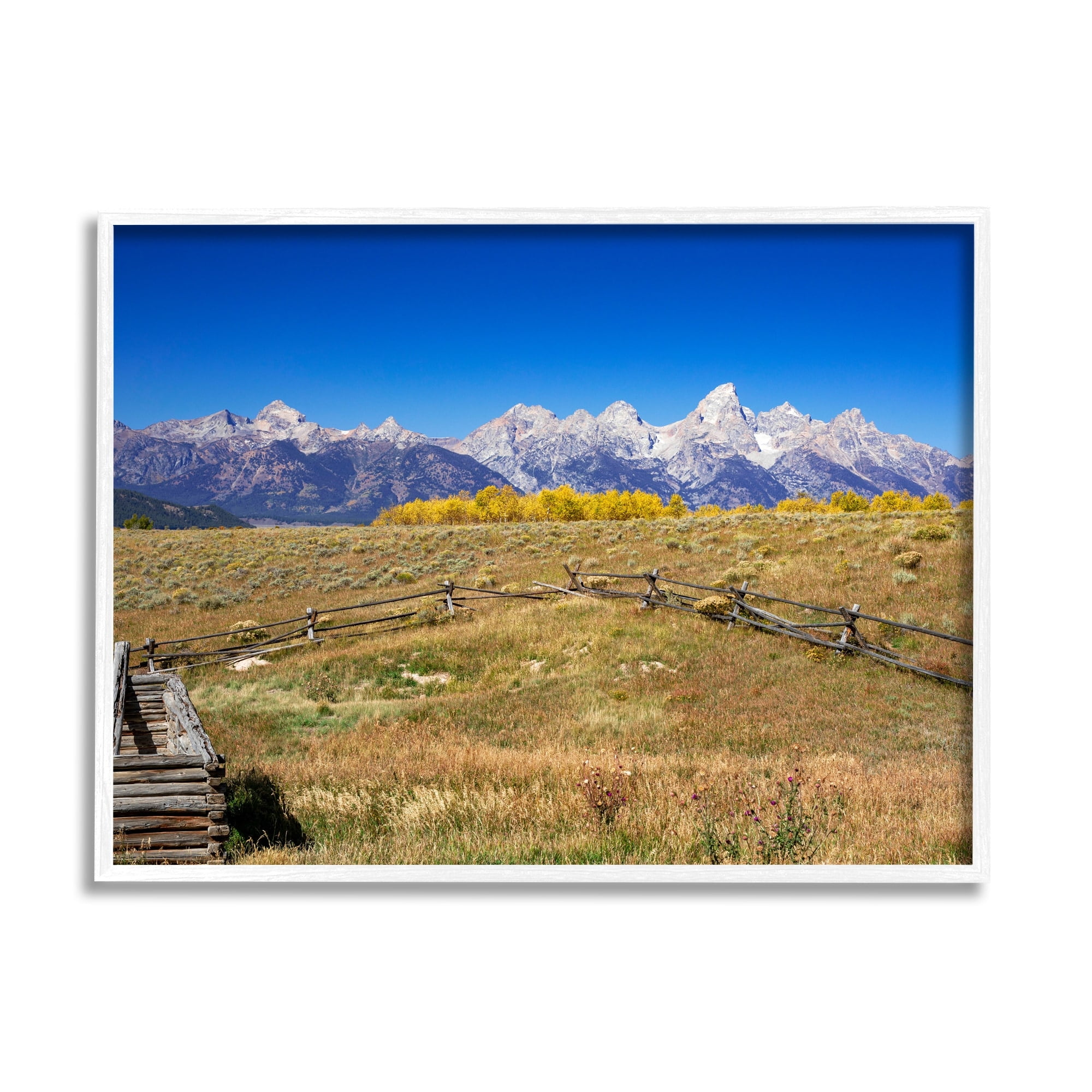 Stupell Industries Panoramic Mountain Peaks Countryside Fence Grassland Field Framed Wall Art, 20 x 16, Design by Daniel Sproul
