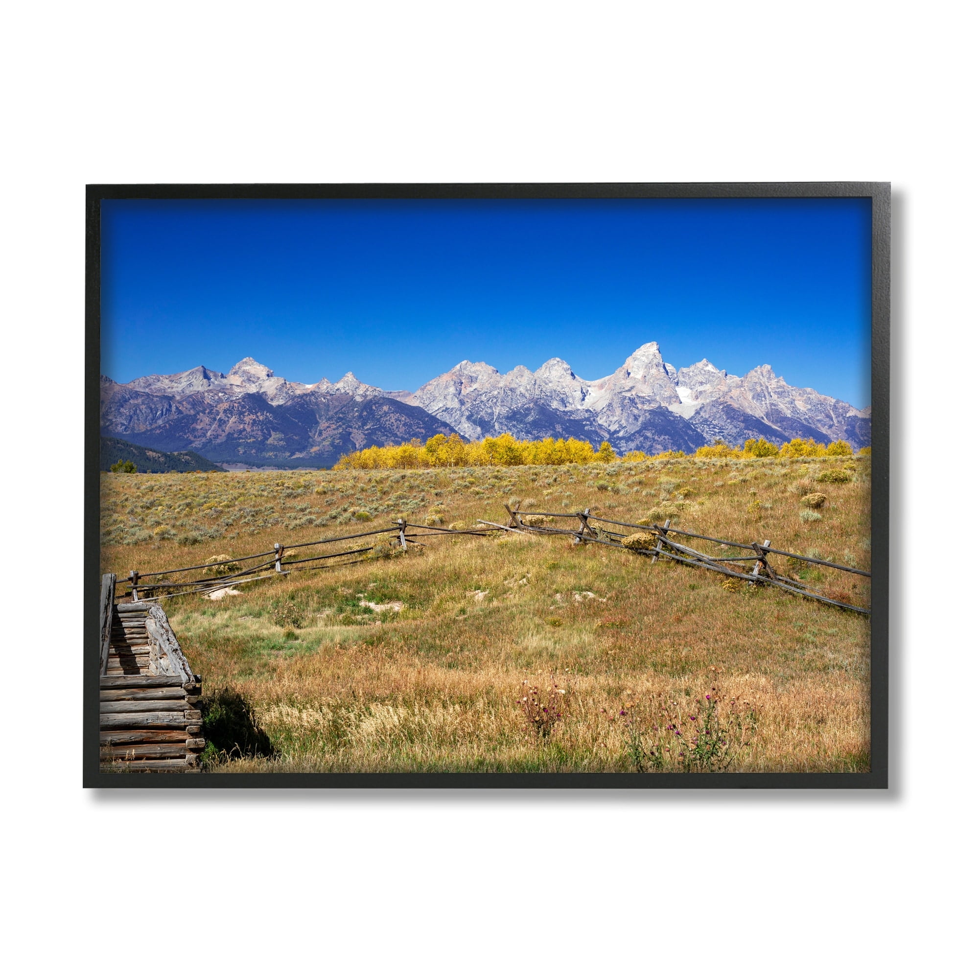 Stupell Industries Panoramic Mountain Peaks Countryside Fence Grassland Field Framed Wall Art, 30 x 24, Design by Daniel Sproul