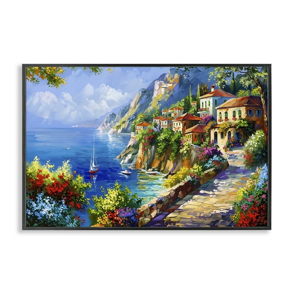 Stupell Industries Panoramic Mountain View Scenic & Cityscapes Painting Black Framed Art Print Wall Art, 18 x 12