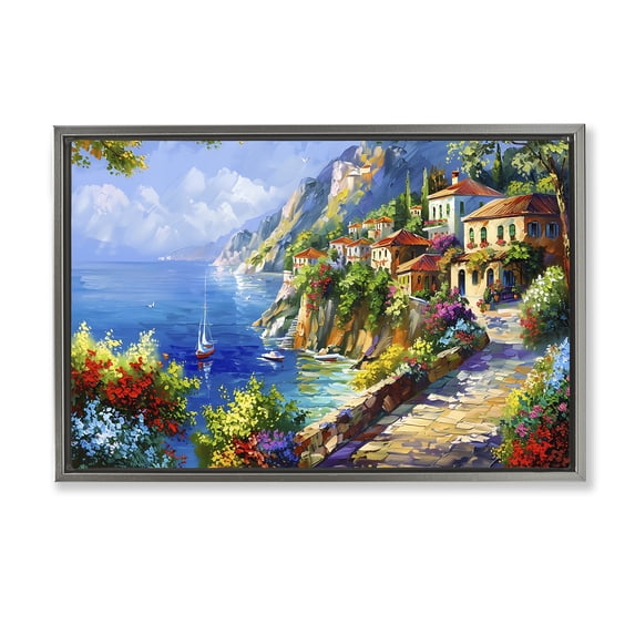 Stupell Industries Panoramic Mountain View Scenic & Cityscapes Painting Gray Floater Framed Canvas Art Print Wall Art, 31 x 21