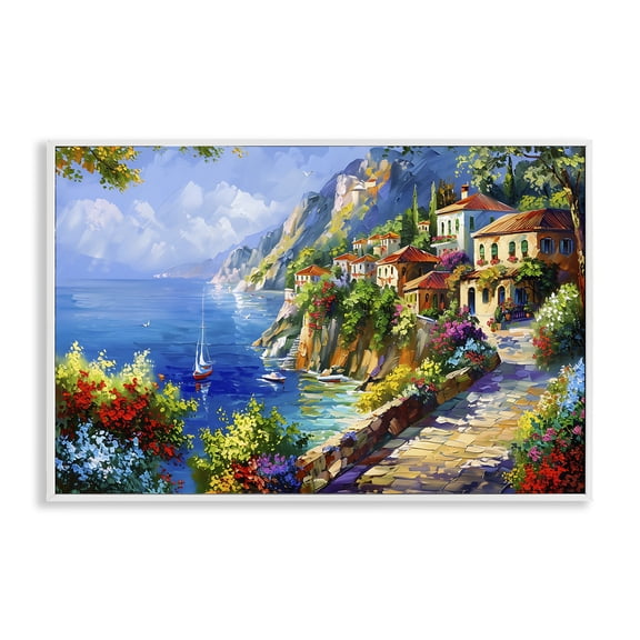Stupell Industries Panoramic Mountain View Scenic & Cityscapes Painting White Framed Art Print Wall Art, 24 x 16