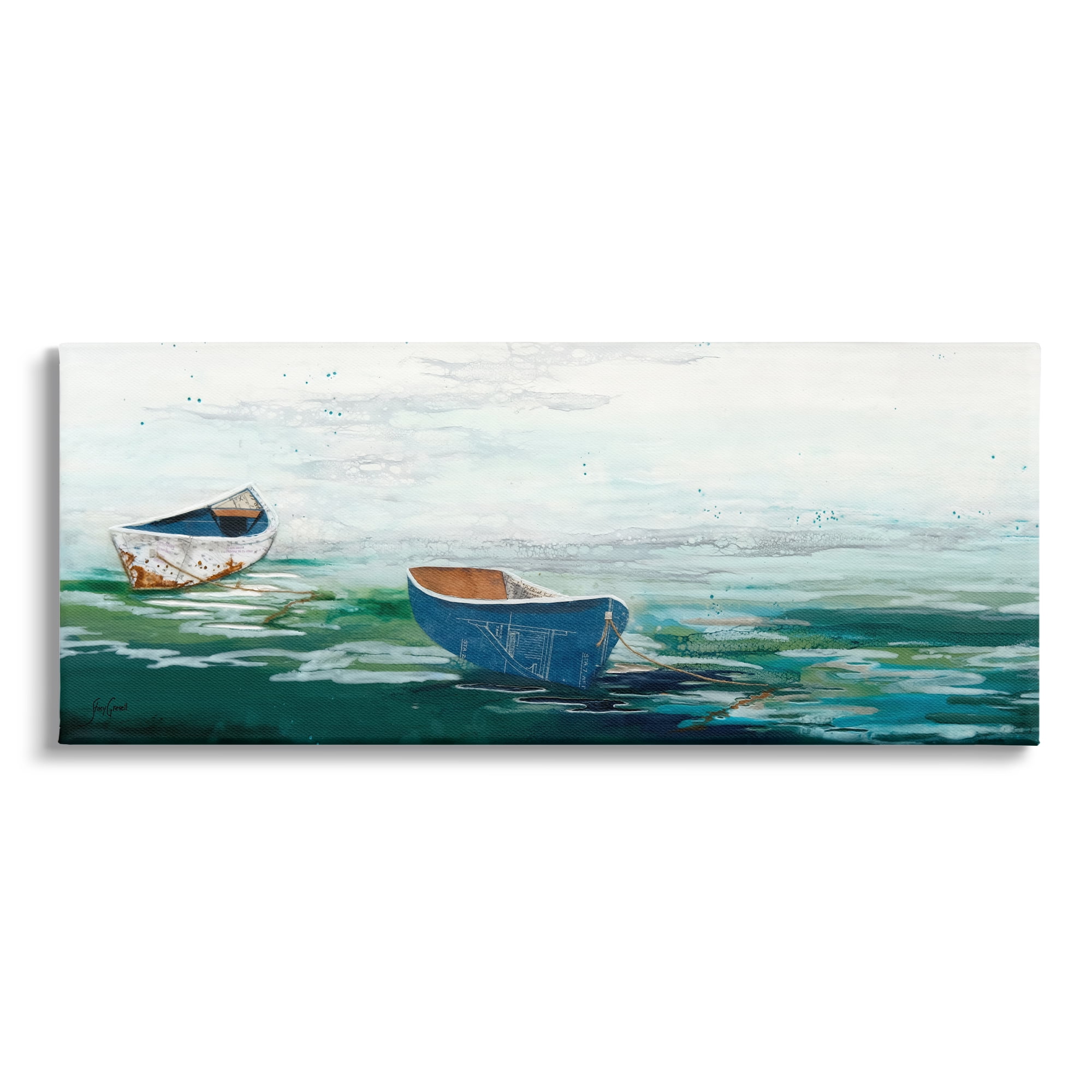 Stupell Industries Panoramic Ocean Waves Two Drifting Rowboats Scene Painting Gallery Wrapped Canvas Print Wall Art, Design by Stacy Gresell