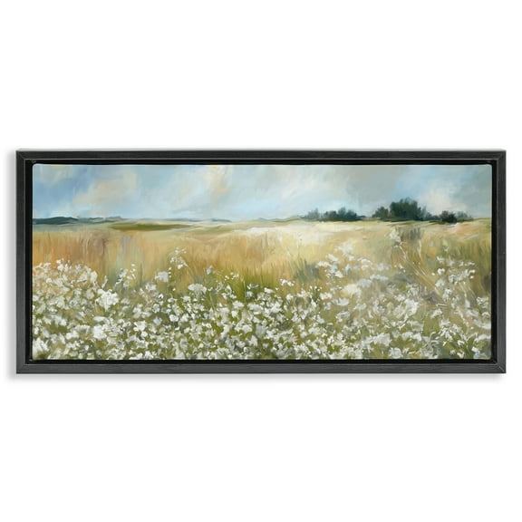 Stupell Industries Panoramic Prairie Horses Landscape & Nature Photography Black Floater Framed Canvas Art Print Wall Art, 25 x 11