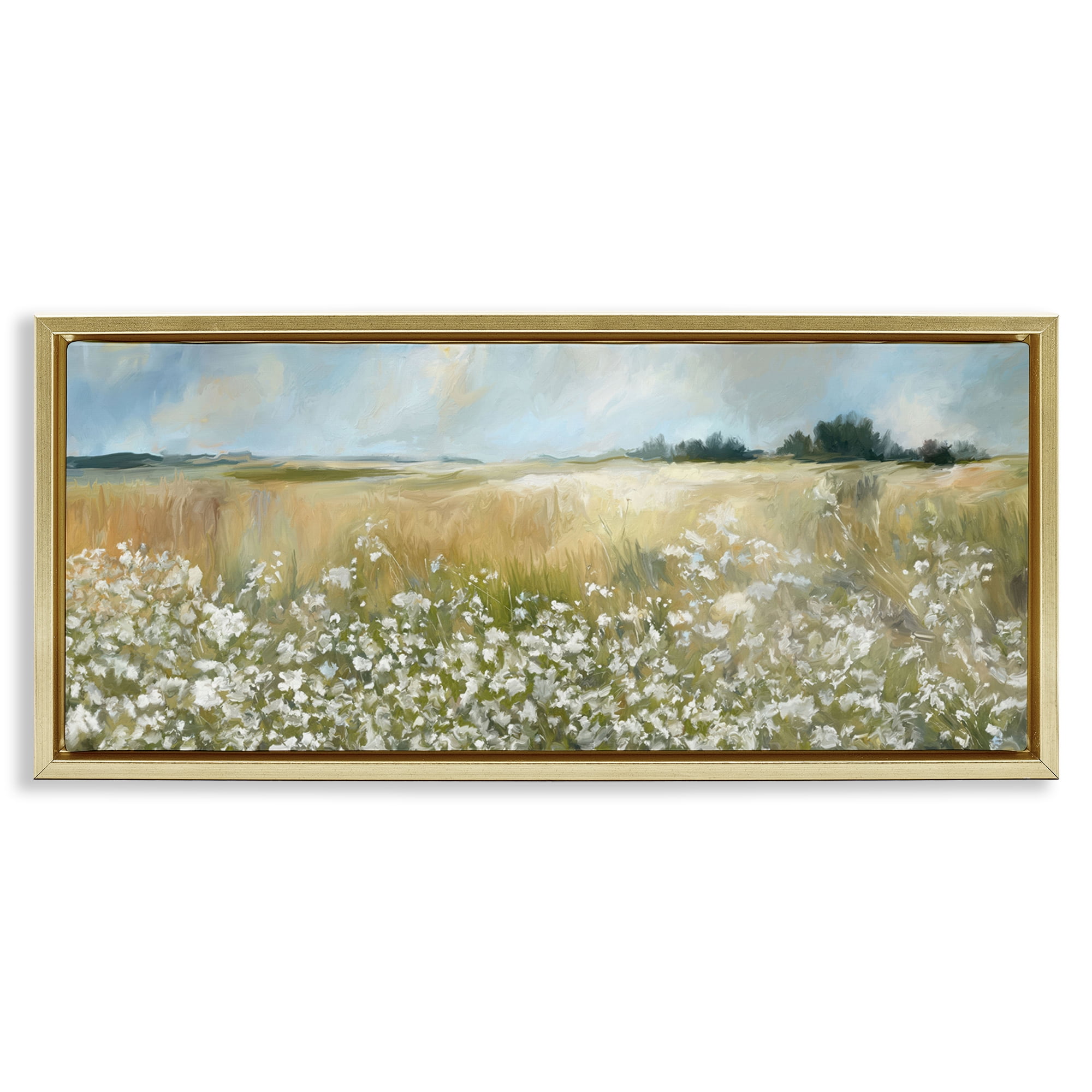 Stupell Industries Panoramic Prairie Horses Landscape & Nature Photography Gold Floater Framed Canvas Art Print Wall Art, 25 x 11