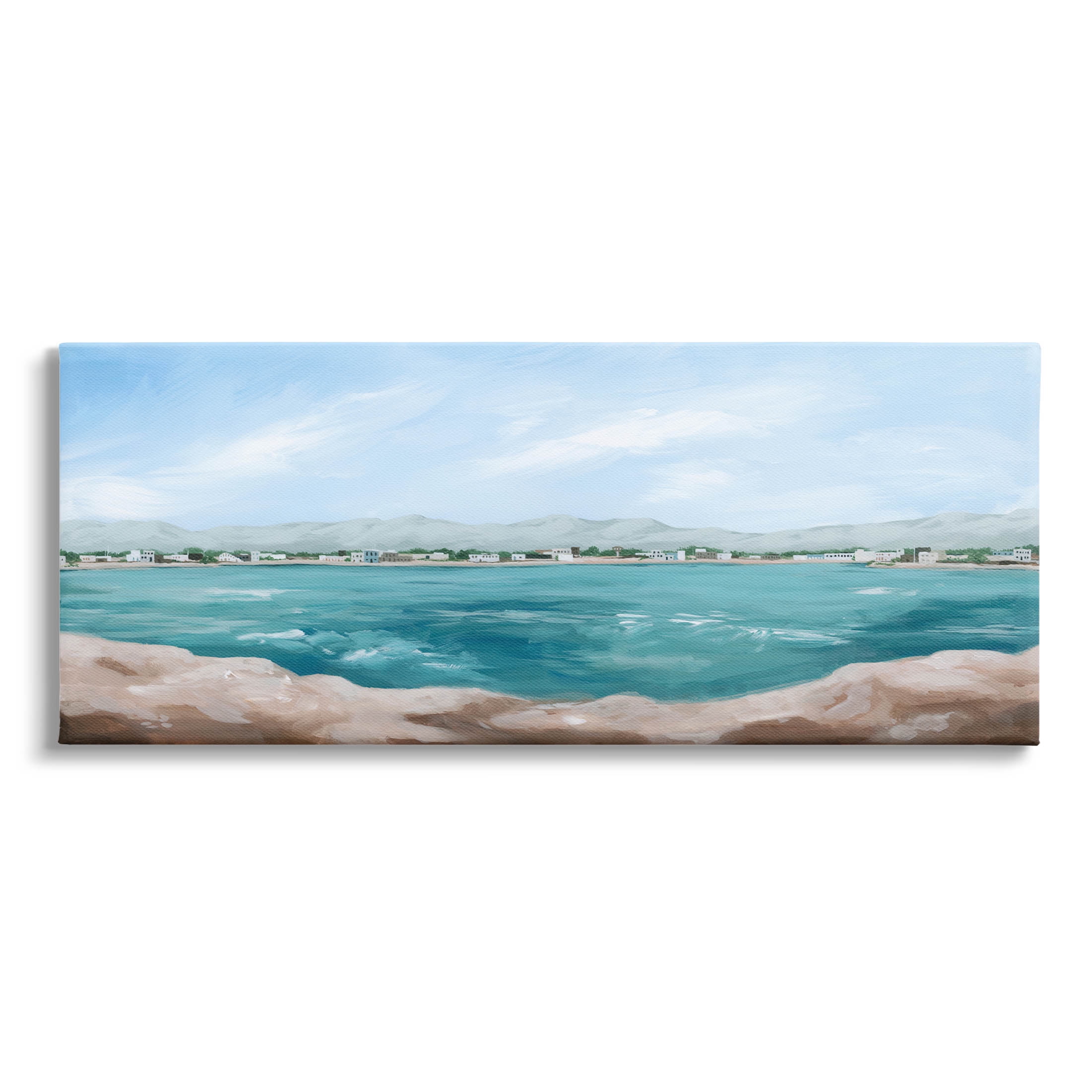 Stupell Industries Panoramic Rocky Ocean View Distant Town Painting Gallery Wrapped Canvas Print Wall Art, Design by Grace Popp