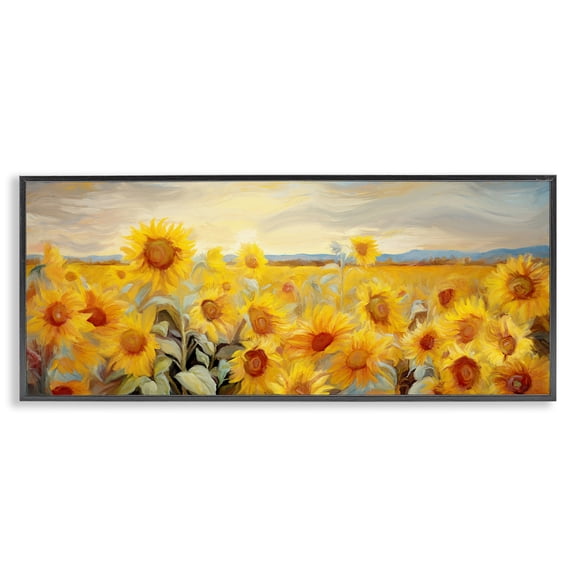 Stupell Industries Panoramic Sunflower Field Landscape & Nature Painting Black Framed Art Print Wall Art, 24 x 10