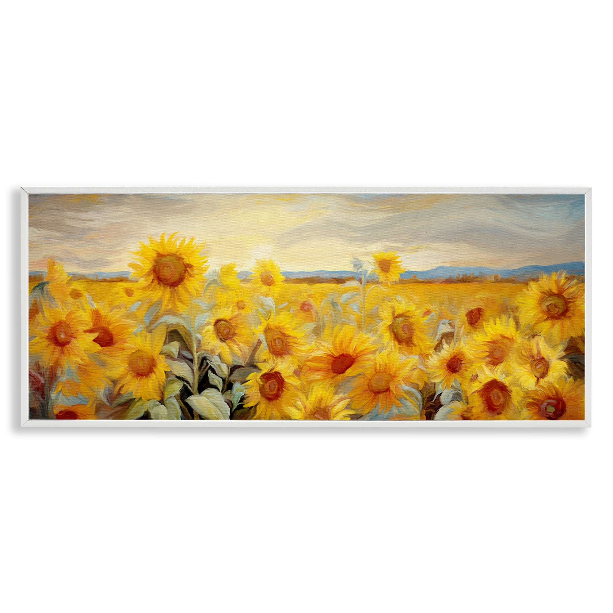 Stupell Industries Panoramic Sunflower Field Landscape & Nature Painting White Framed Art Print Wall Art, 24 x 10