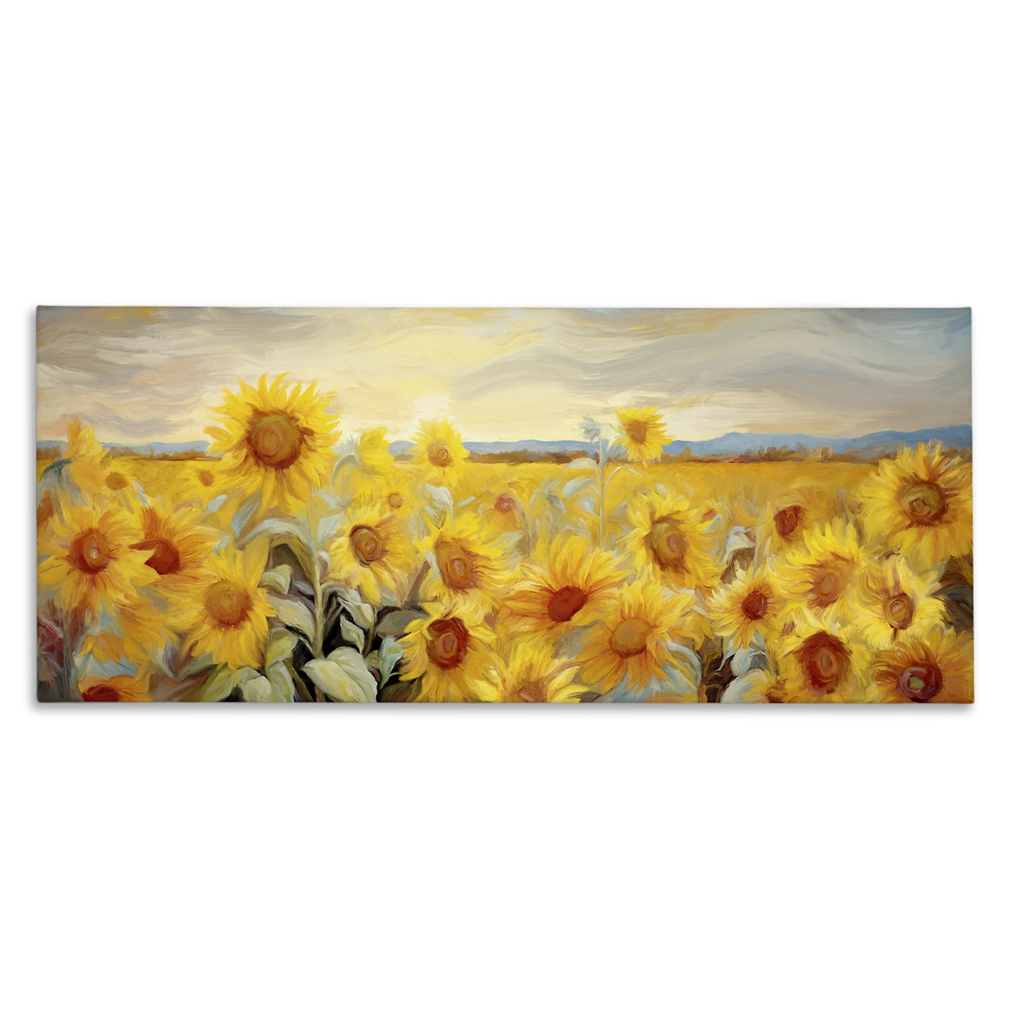 Stupell Industries Panoramic Sunflower Field Landscape & Nature Painting Wrapped Canvas Art Print Wall Art, 48 x 20