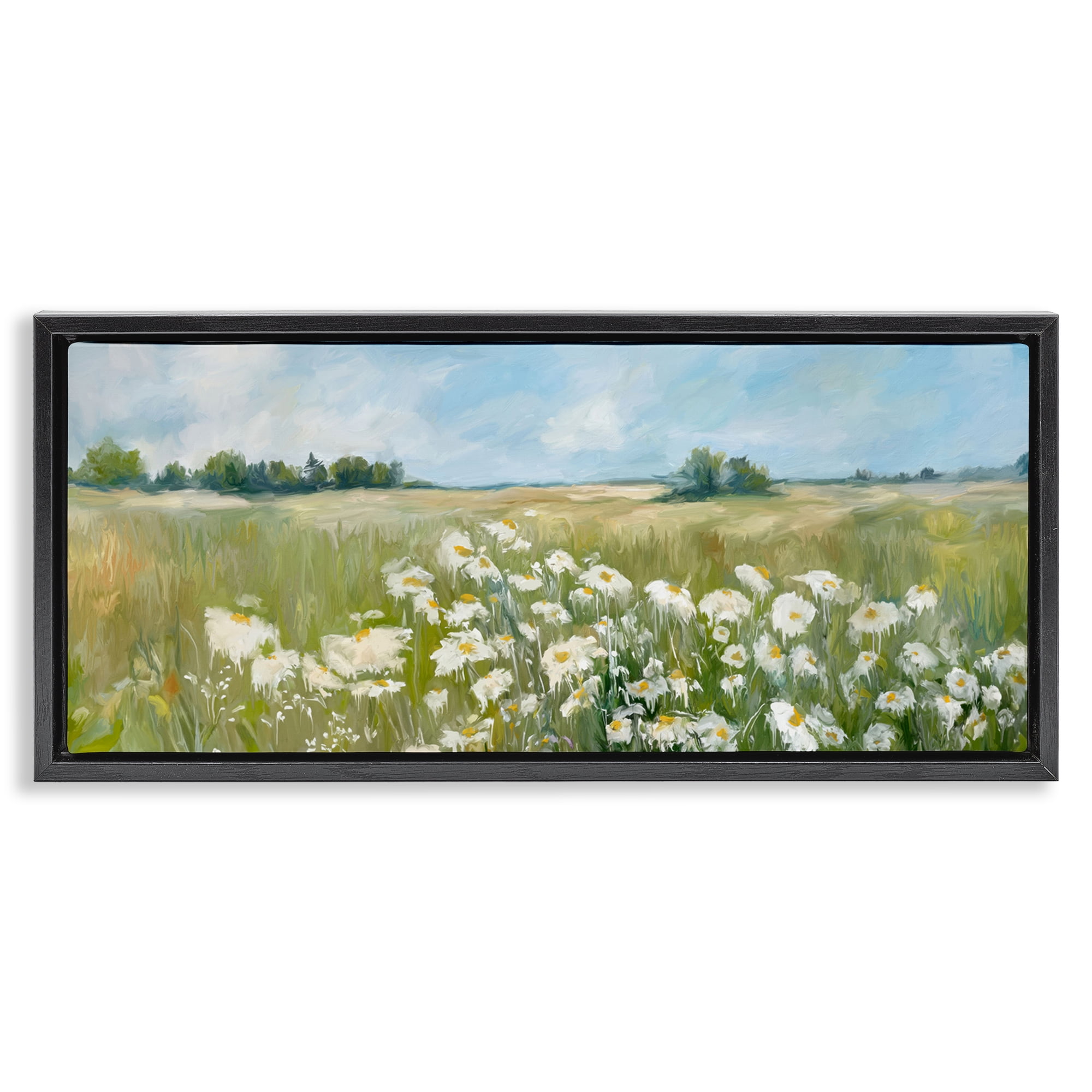 Panoramic Sunlit Landscape Black Framed Canvas Print, 31 x 14