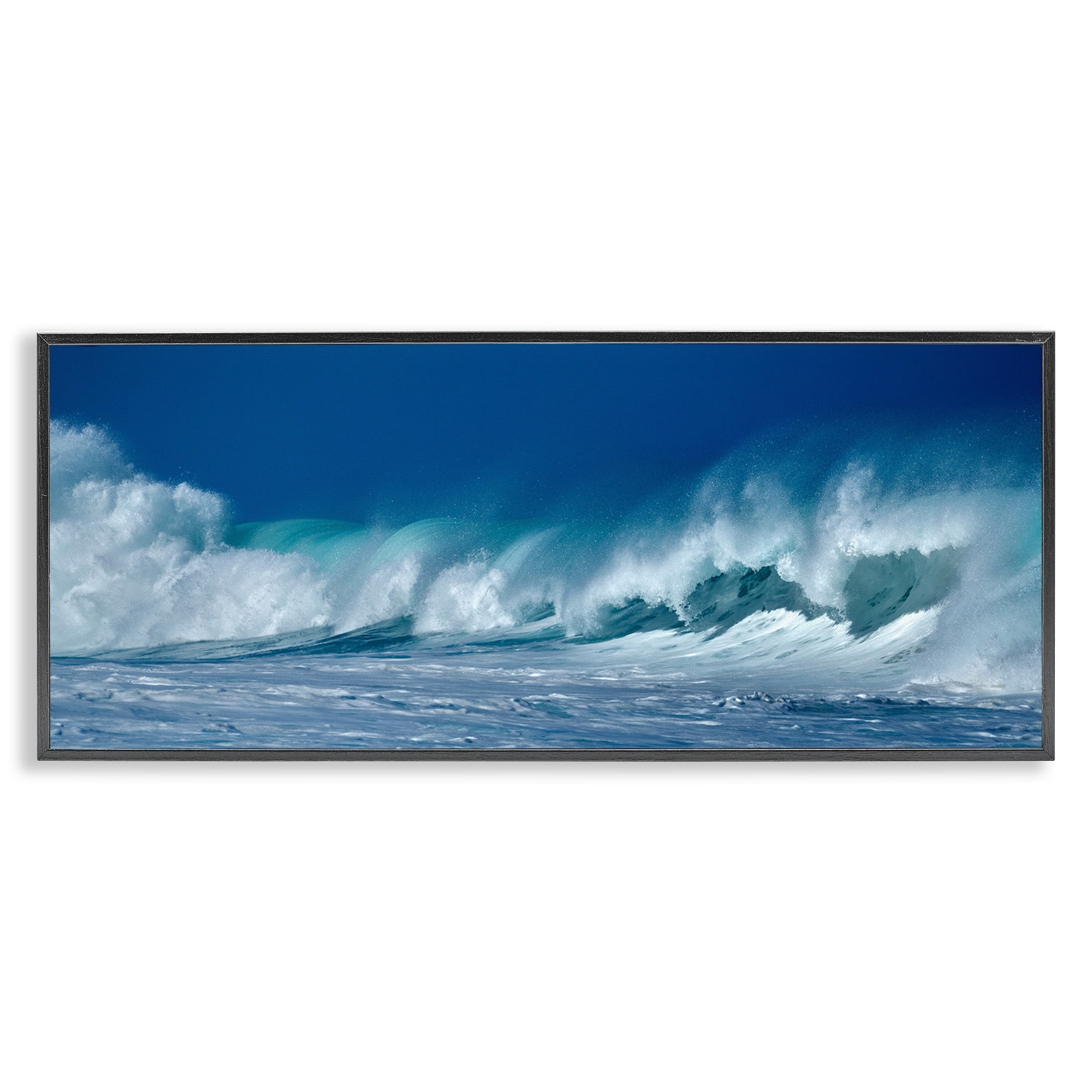 Stupell Industries Panoramic Tsunami Rough Ocean Waves Water Splashing Photography White Framed Art Print Wall Art, 30x13, by Dennis Frates