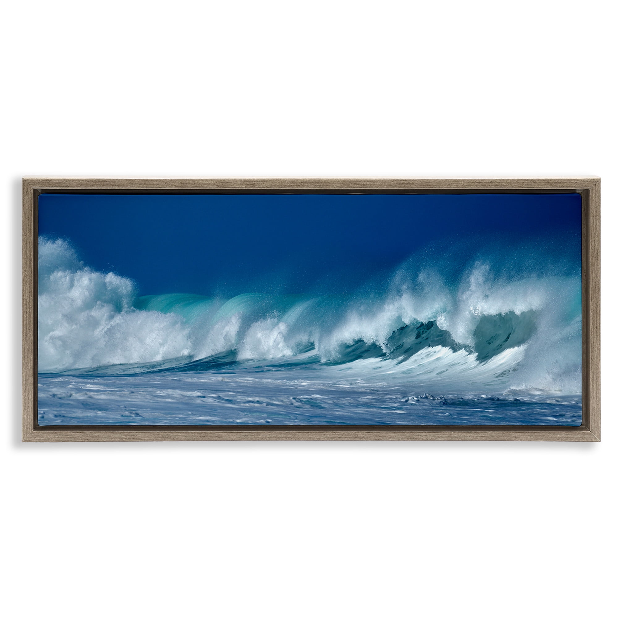 Stupell Industries Panoramic Tsunami Wave Splashing Nature Photography Brown Floater Framed Canvas Art Print Wall Art, 25 x 11