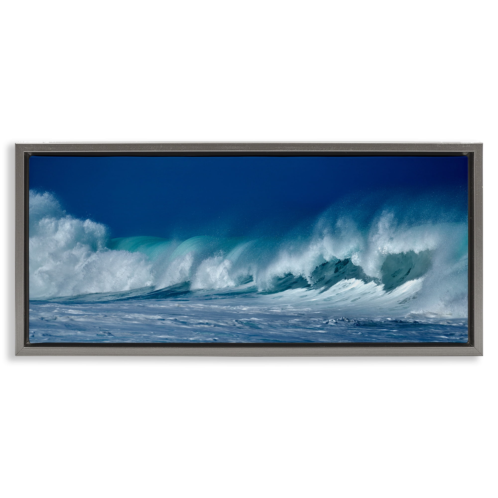 Stupell Industries Panoramic Tsunami Wave Splashing Nature Photography Gray Floater Framed Canvas Art Print Wall Art, 31 x 14