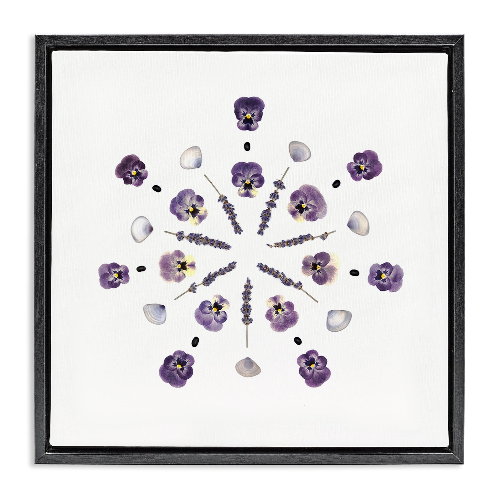 Stupell Industries Pansies & Lavender Symmetry Black Framed Floater Canvas Wall Art, design by Beth Adoette
