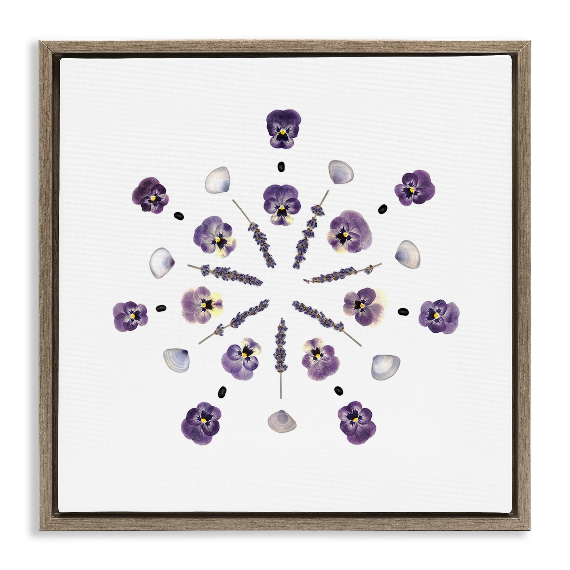 Stupell Industries Pansies & Lavender Symmetry Brown Framed Floater Canvas Wall Art, design by Beth Adoette