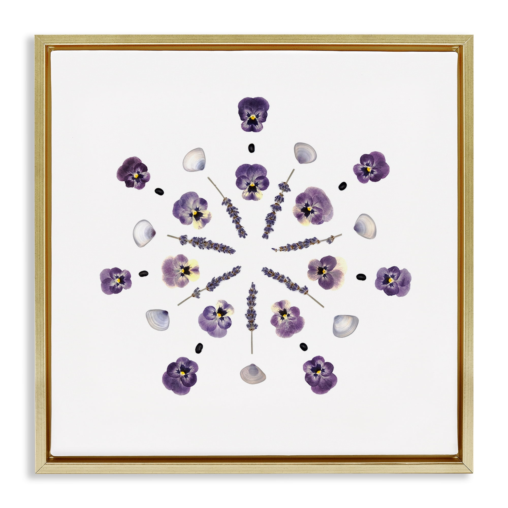 Stupell Industries Pansies & Lavender Symmetry Gold Framed Floater Canvas Wall Art, design by Beth Adoette