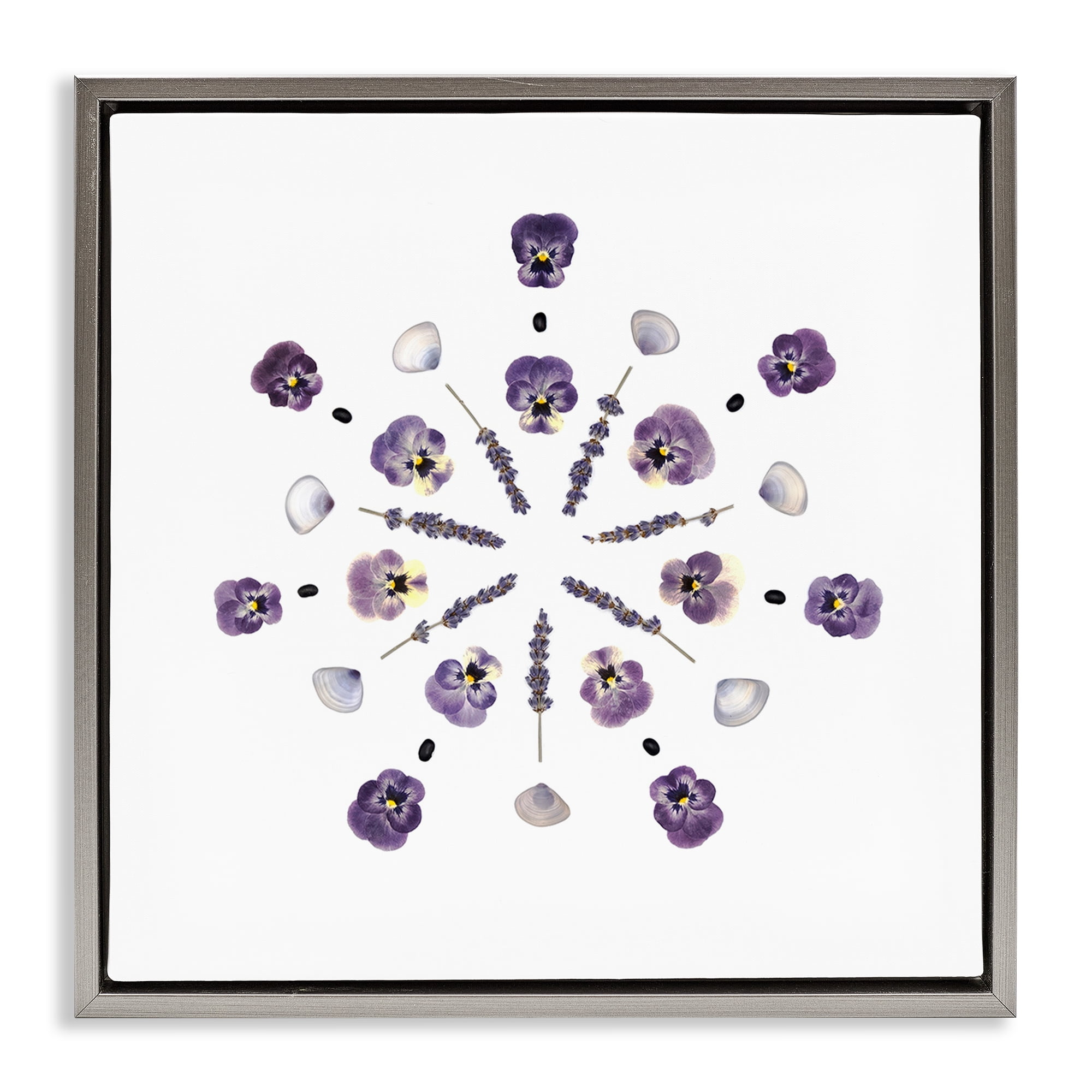 Stupell Industries Pansies & Lavender Symmetry Gray Framed Floater Canvas Wall Art, design by Beth Adoette