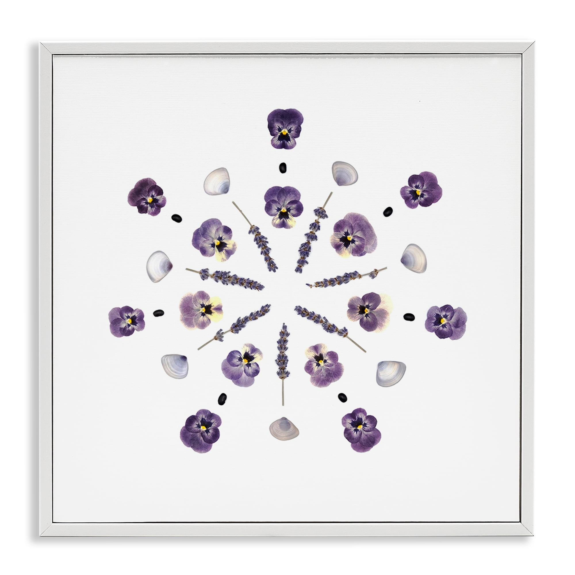 Stupell Industries Pansies & Lavender Symmetry White Framed Giclee Art, design by Beth Adoette