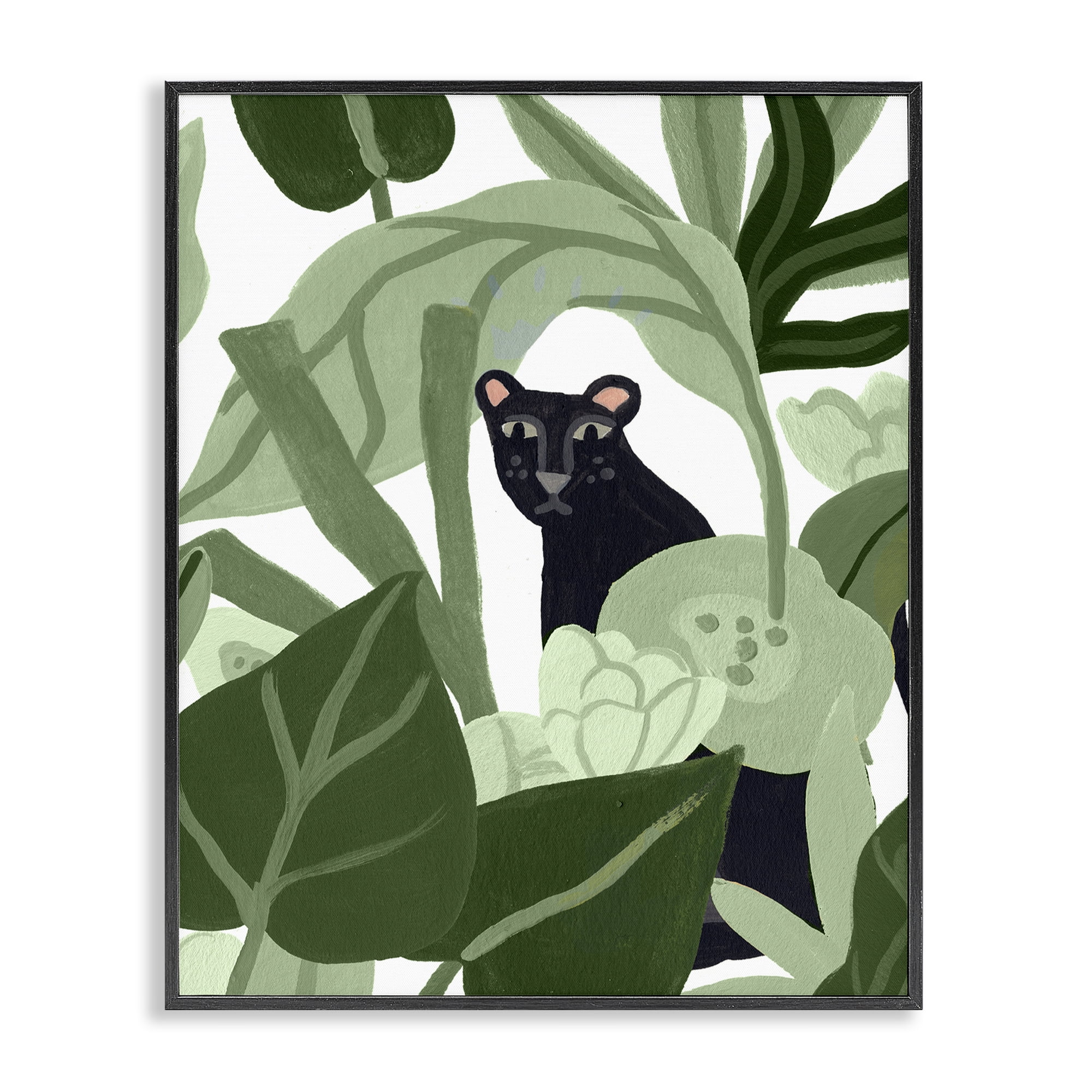 Stupell Industries Panther Peeking from Leaves Plants & Flowers Painting Black Framed Art Print Wall Art, 11 x 14