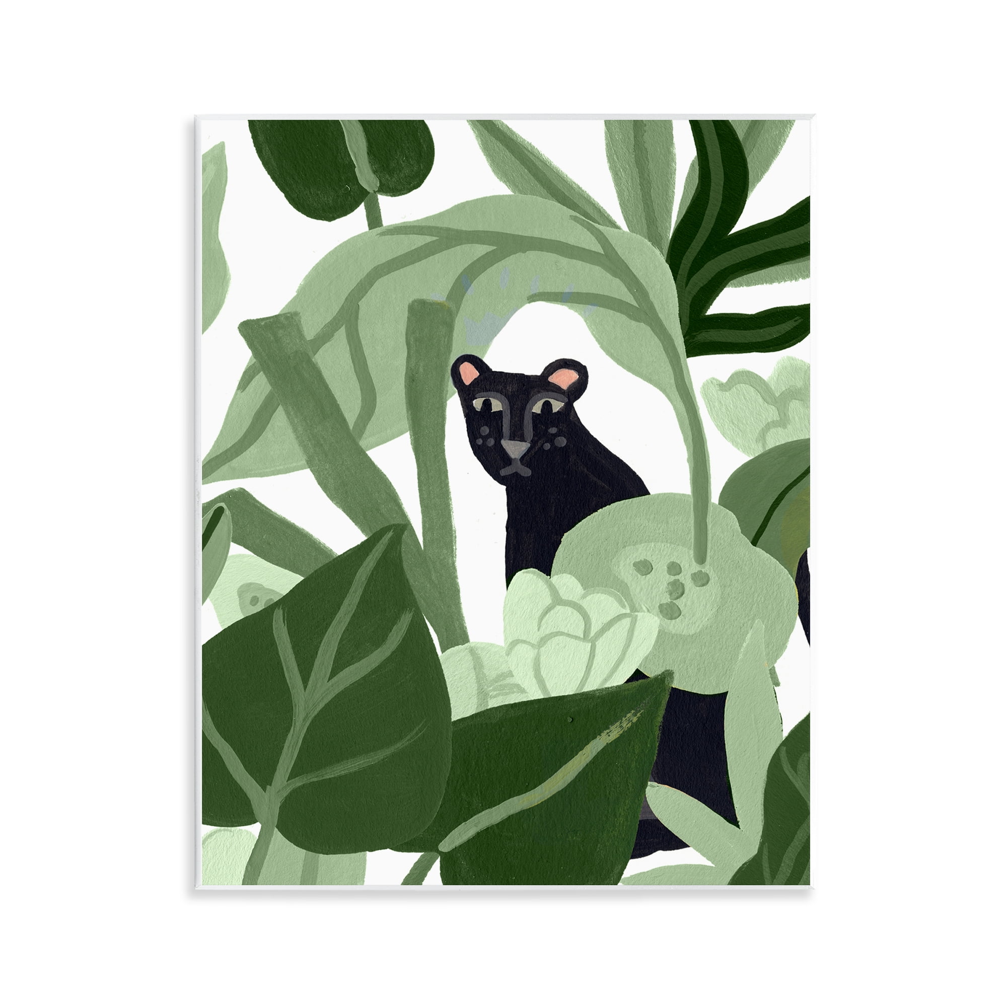 Stupell Industries Panther Peeking from Leaves Plants & Flowers Painting Unframed Art Print Wall Art, 11 x 14