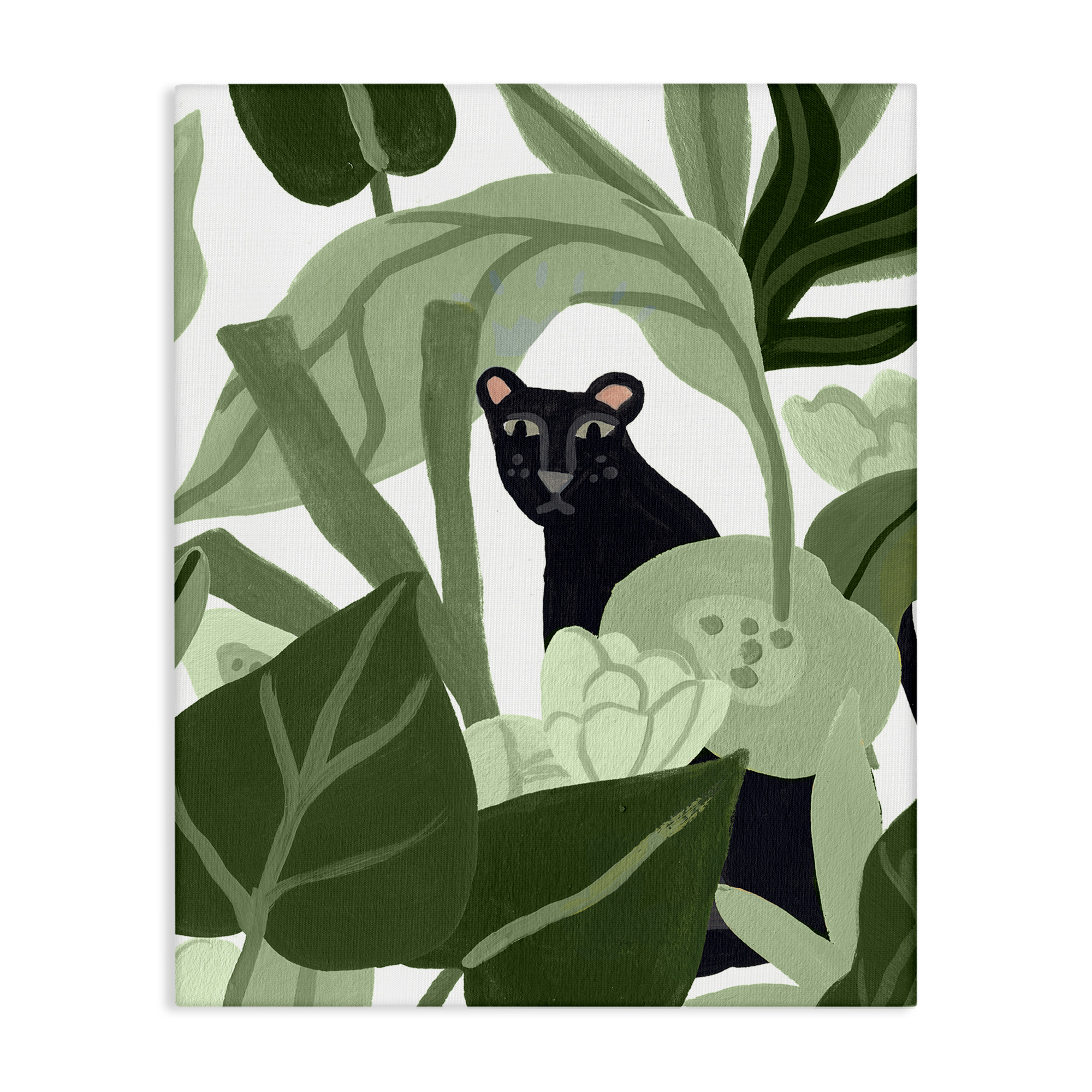 Stupell Industries Panther Peeking from Leaves Plants & Flowers Painting Wrapped Canvas Art Print Wall Art, 24 x 30