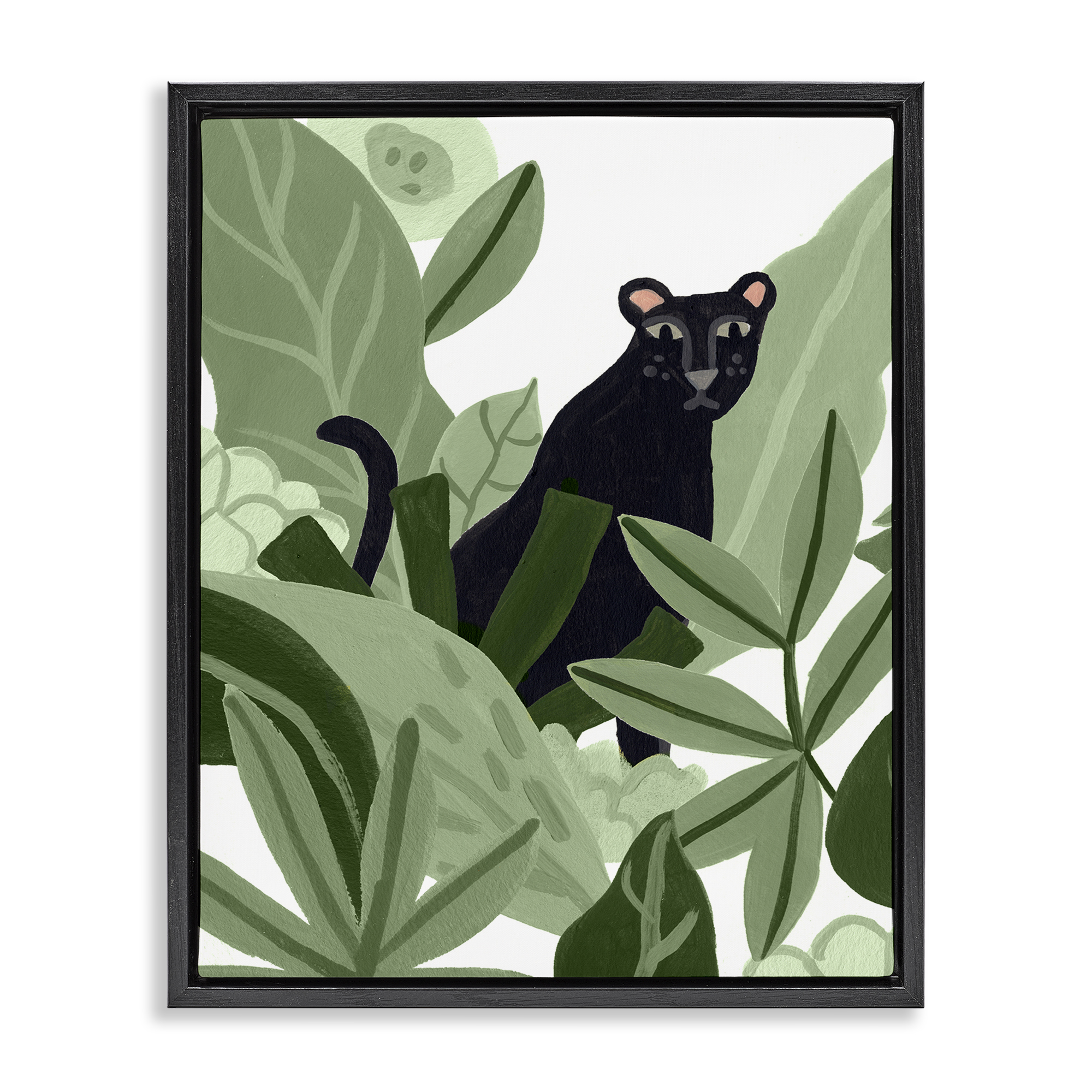 Stupell Industries Panther in Tropical Leaves Plants & Flowers Painting Black Floater Framed Canvas Art Print Wall Art, 17 x 21