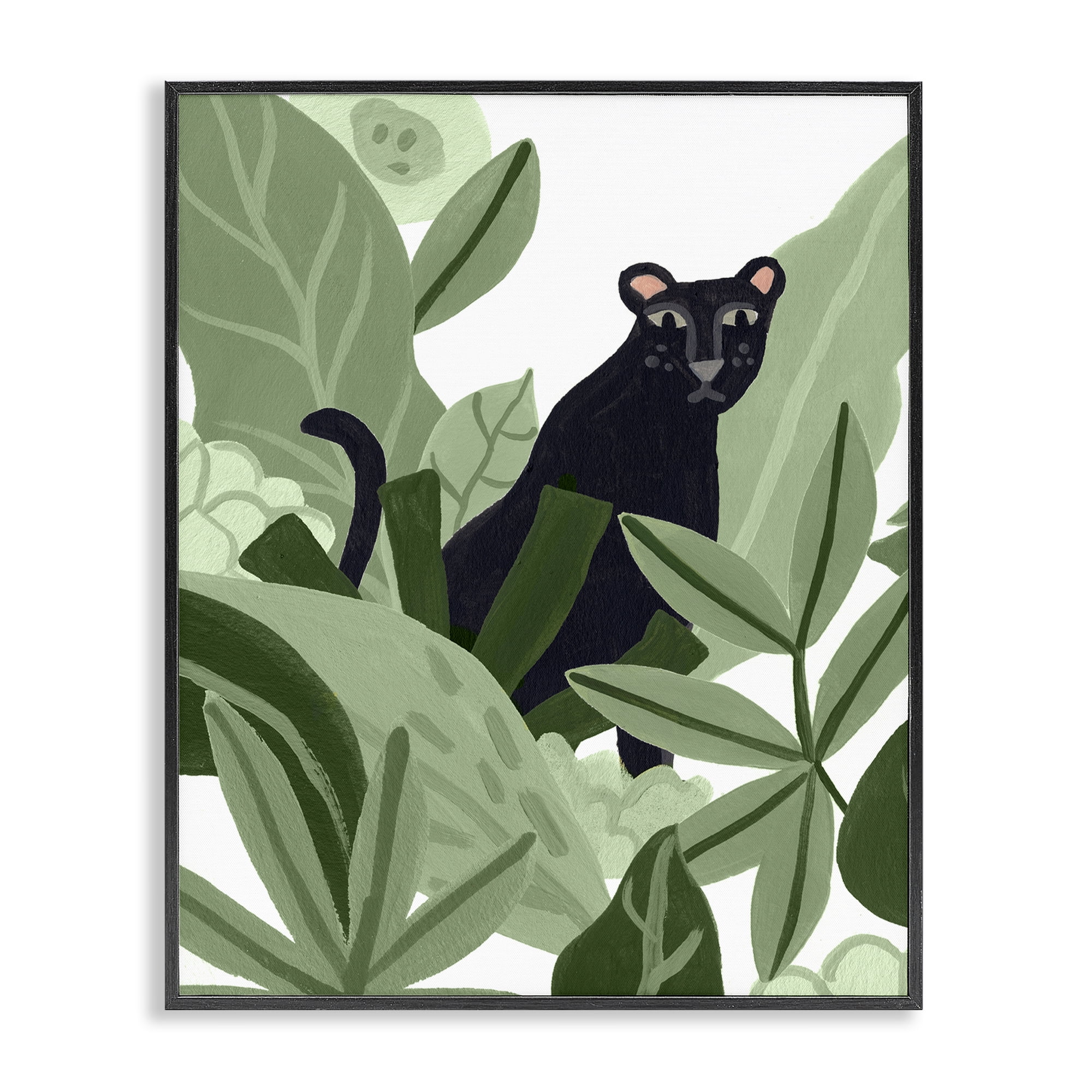Stupell Industries Panther in Tropical Leaves Plants & Flowers Painting Black Framed Art Print Wall Art, 16 x 20