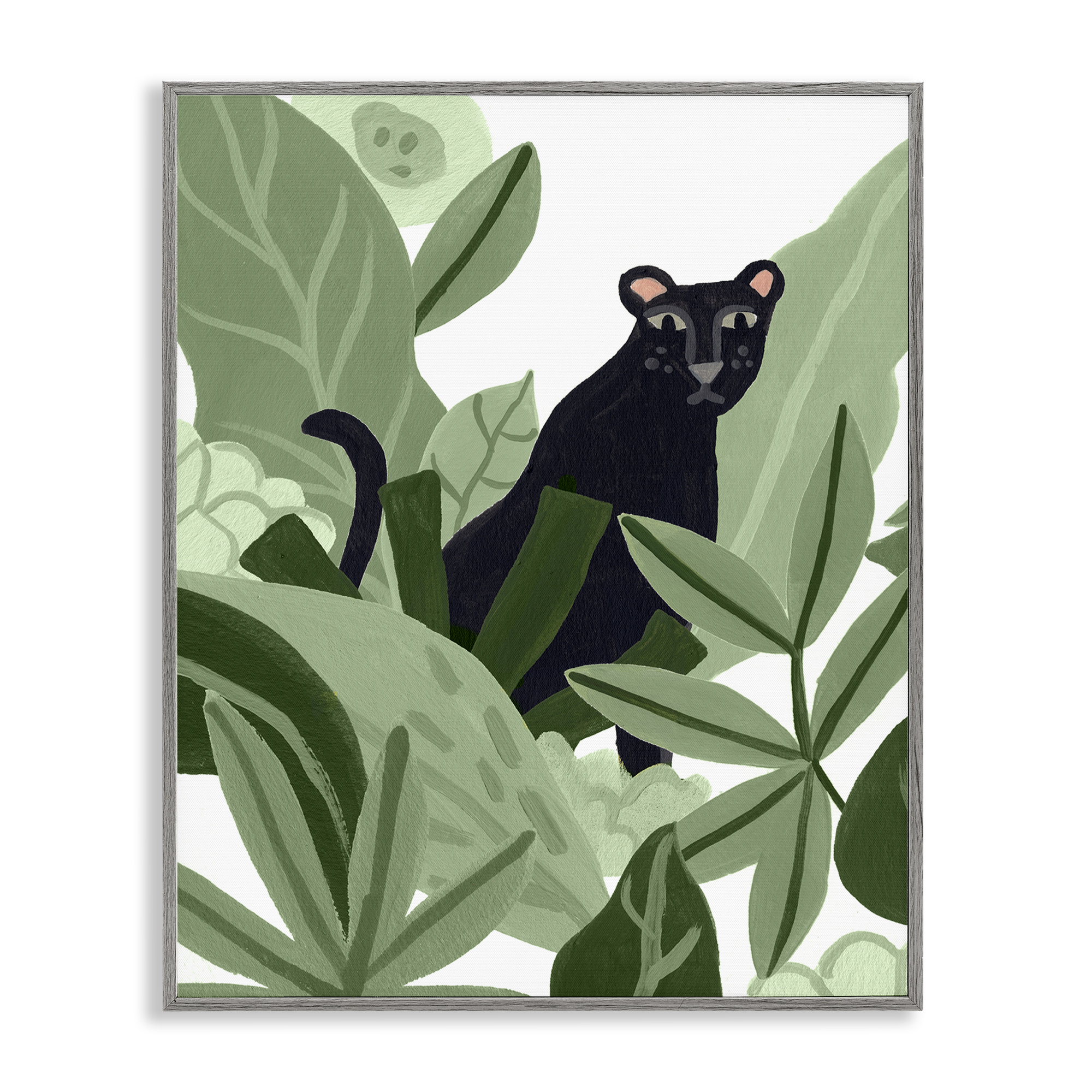 Stupell Industries Panther in Tropical Leaves Plants & Flowers Painting Gray Framed Art Print Wall Art, 11 x 14
