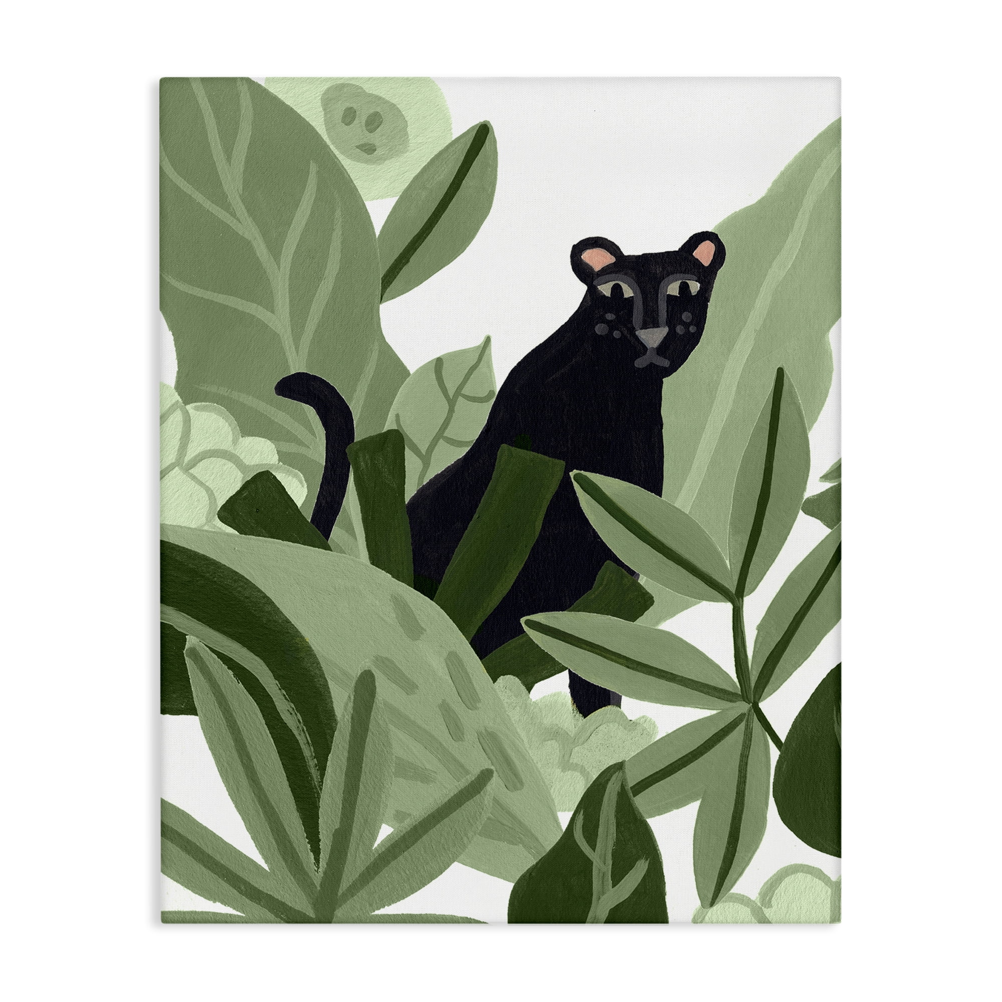 Stupell Industries Panther in Tropical Leaves Plants & Flowers Painting Wrapped Canvas Art Print Wall Art, 24 x 30