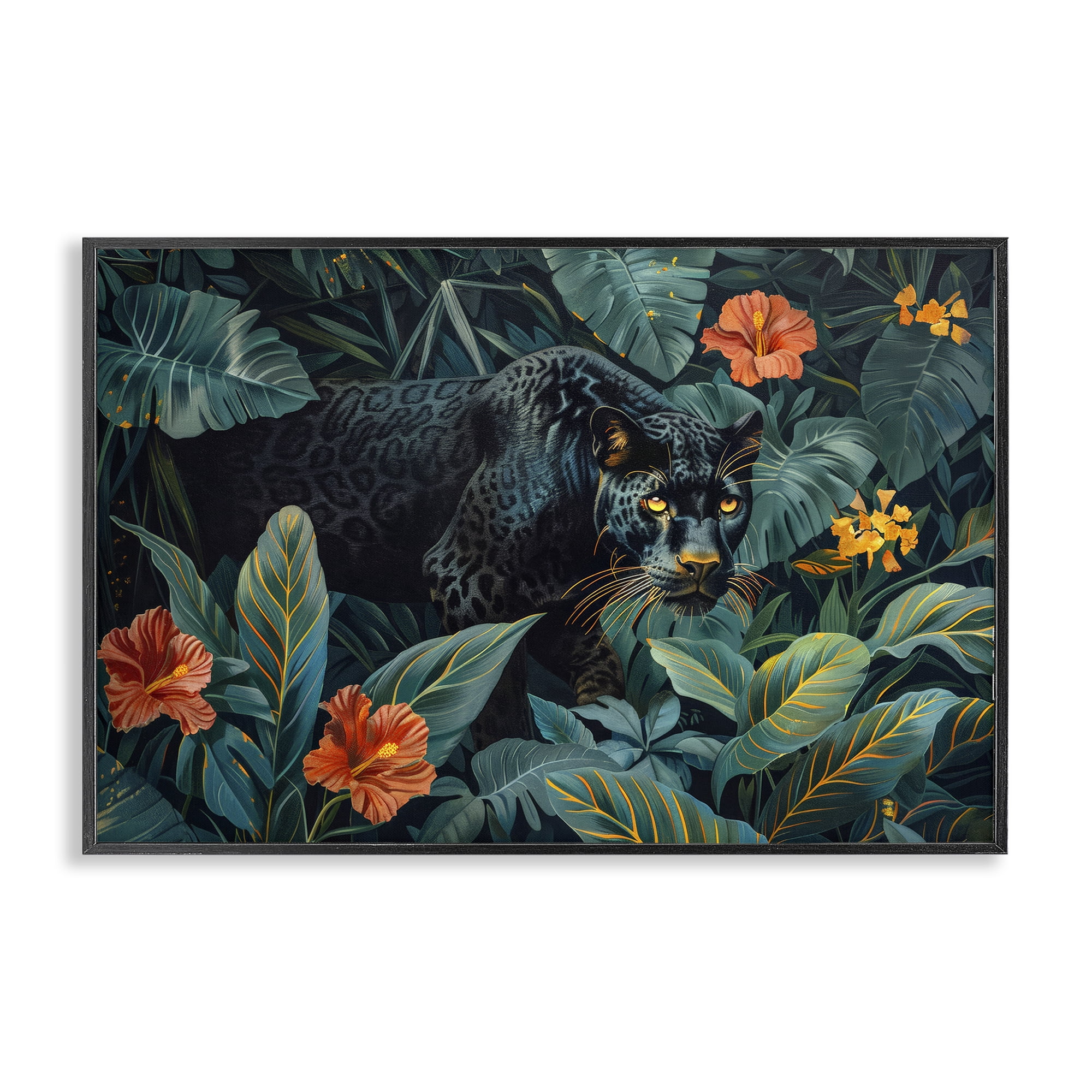 Stupell Industries Panther's Exotic Paradise Black Framed Giclee Art, design by Ray Powers