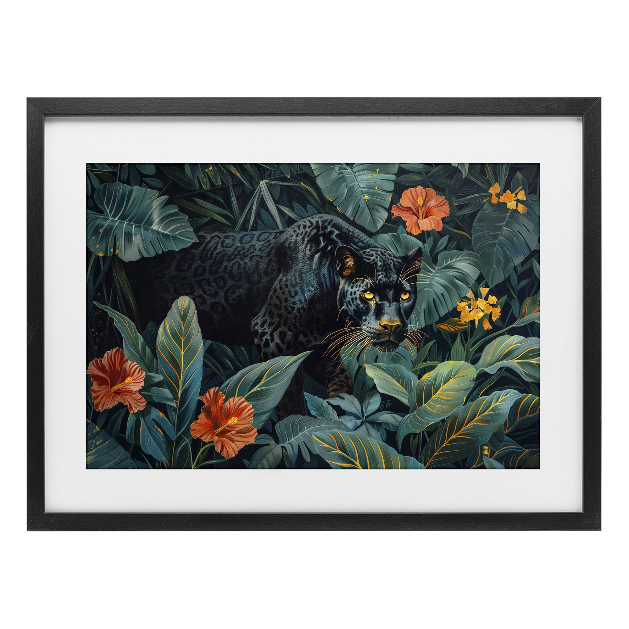 Stupell Industries Panther's Exotic Paradise Black Framed Print Under Glass, design by Ray Powers