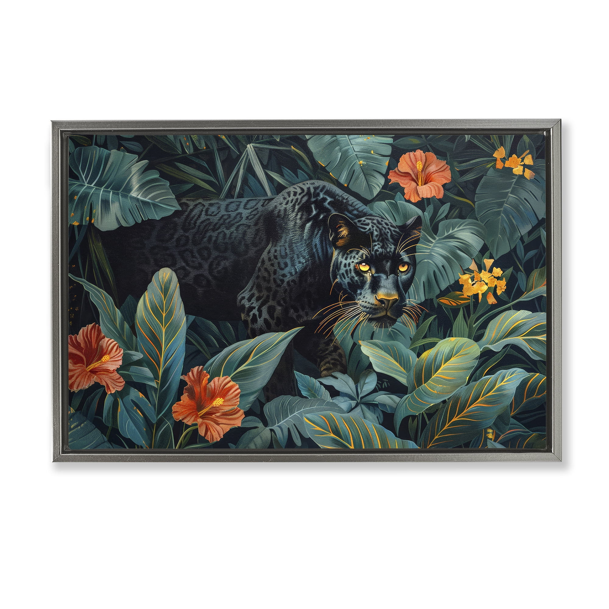 Stupell Industries Panther's Exotic Paradise Gray Framed Floater Canvas Wall Art, design by Ray Powers