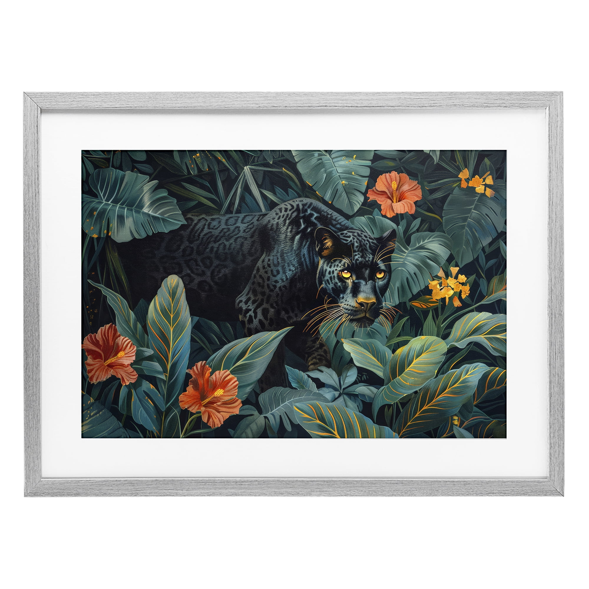 Stupell Industries Panther's Exotic Paradise Gray Framed Print Under Glass, design by Ray Powers