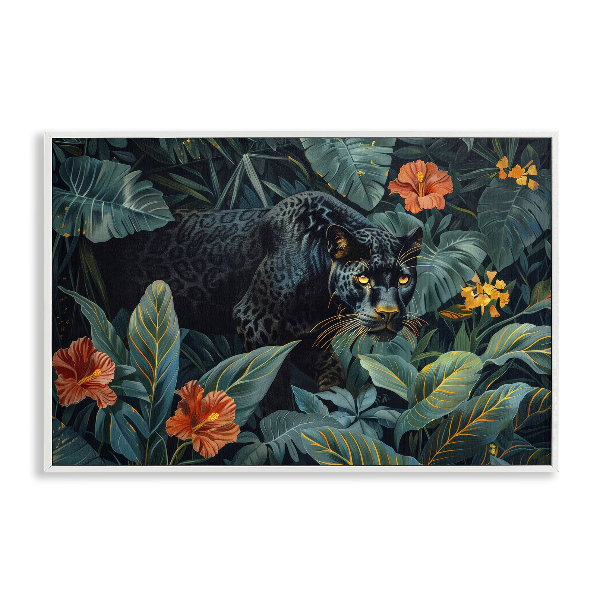 Stupell Industries Panther's Exotic Paradise White Framed Giclee Art, design by Ray Powers