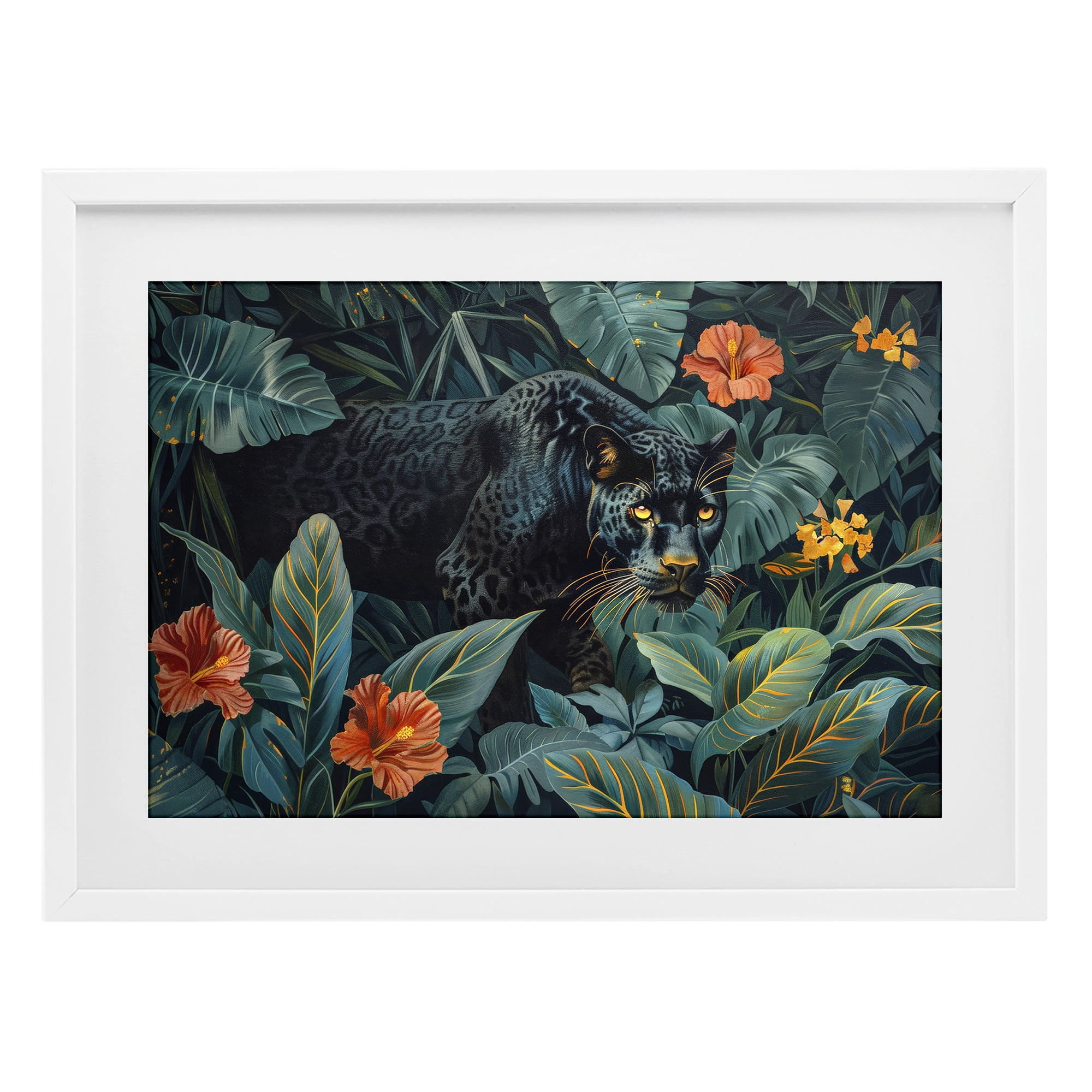 Stupell Industries Panther's Exotic Paradise White Framed Print Under Glass, design by Ray Powers