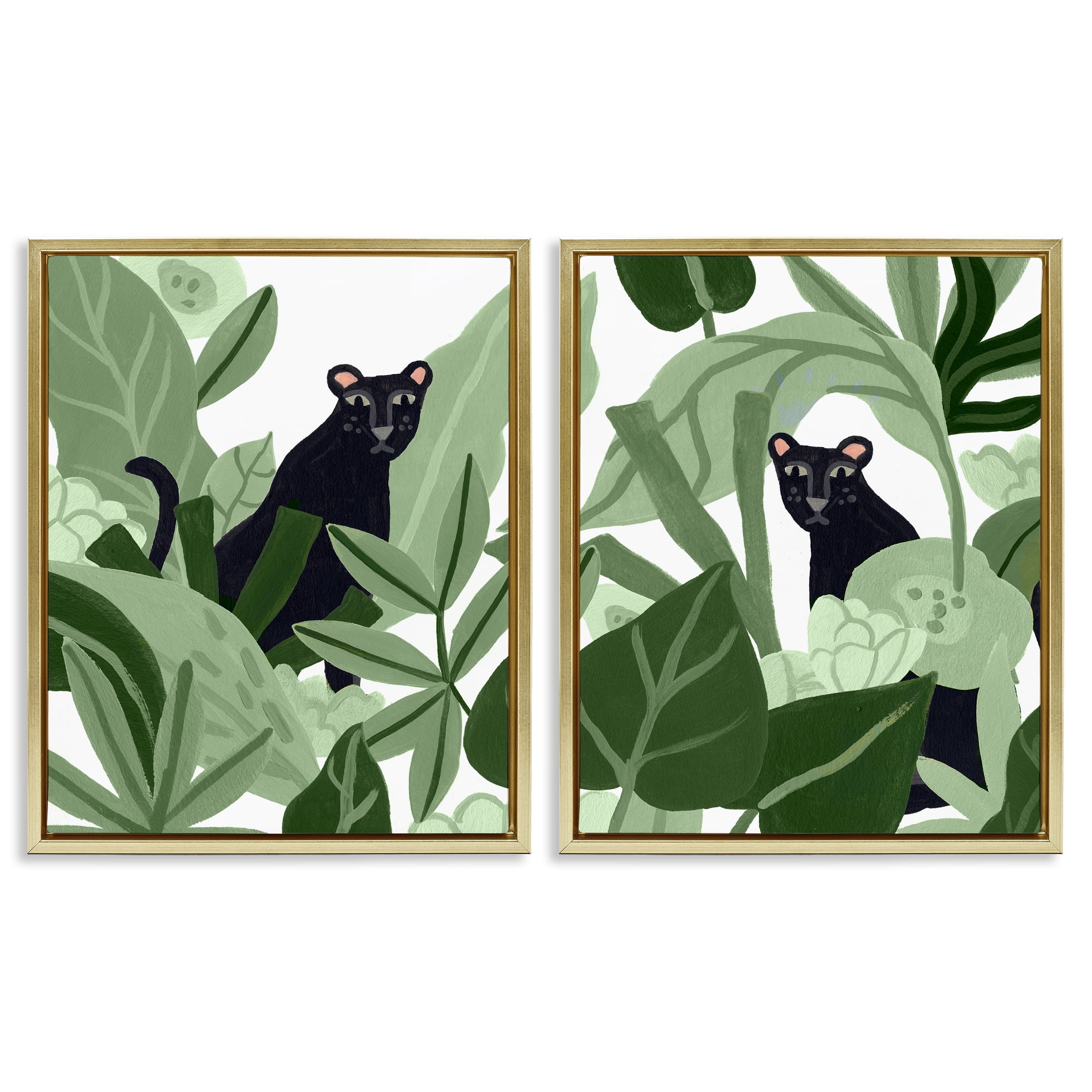 Stupell Industries Panthers Among Tropics Animals Painting Gold Floater Framed Canvas Art Print Wall Art, 17 x 21, Set of 2