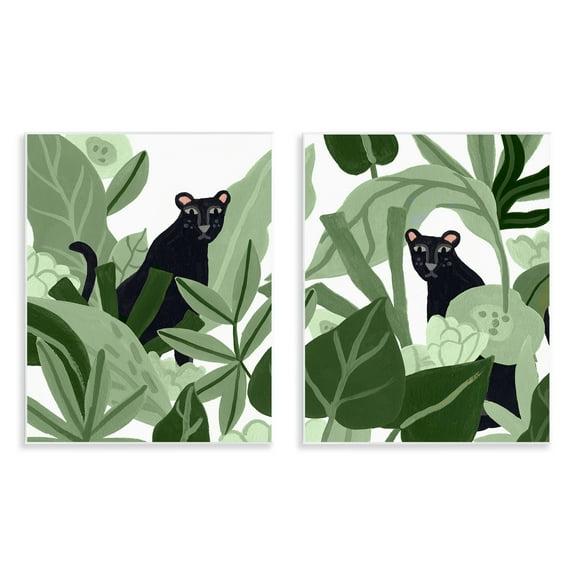 Stupell Industries Panthers Among Tropics Animals Painting Unframed Art Print Wall Art, 11 x 14, Set of 2