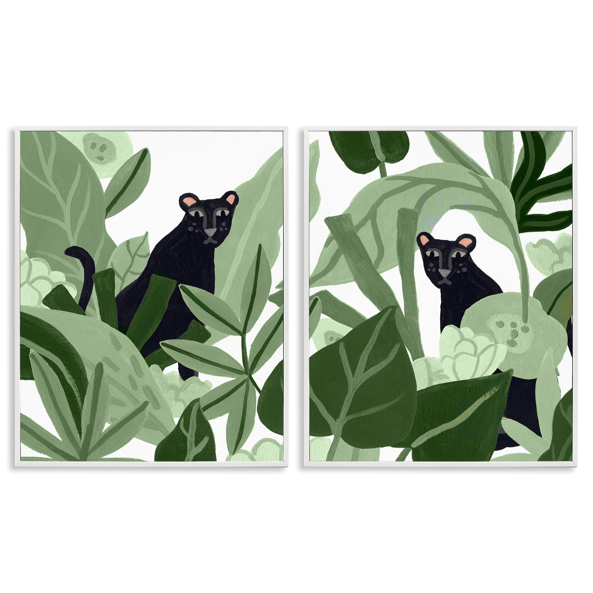 Stupell Industries Panthers Among Tropics Animals Painting White Framed Art Print Wall Art, 16 x 20, Set of 2
