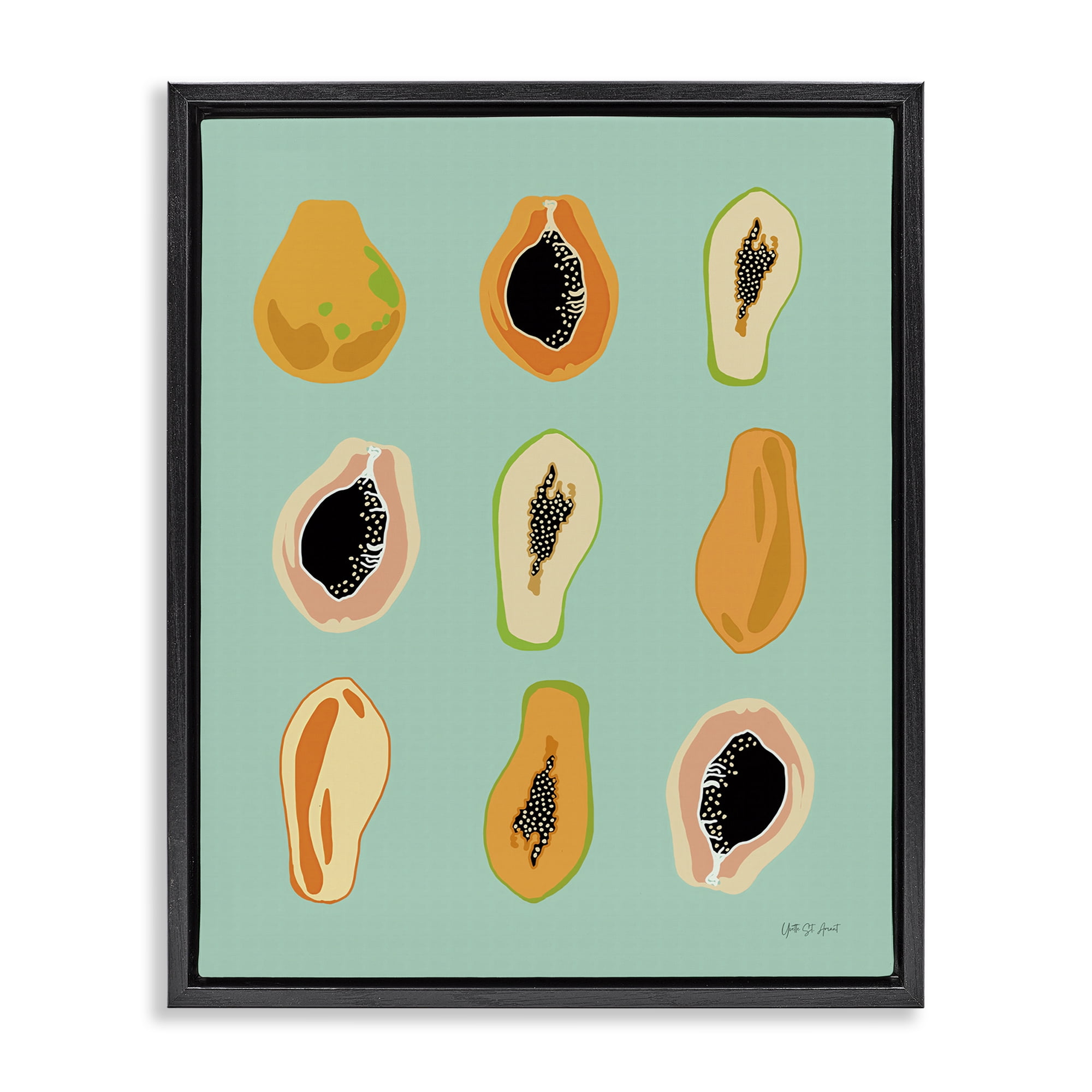 Stupell Industries Papaya Fruits on Blue Food & Beverage Painting Black Floater Framed Canvas Art Print Wall Art, 25 x 31