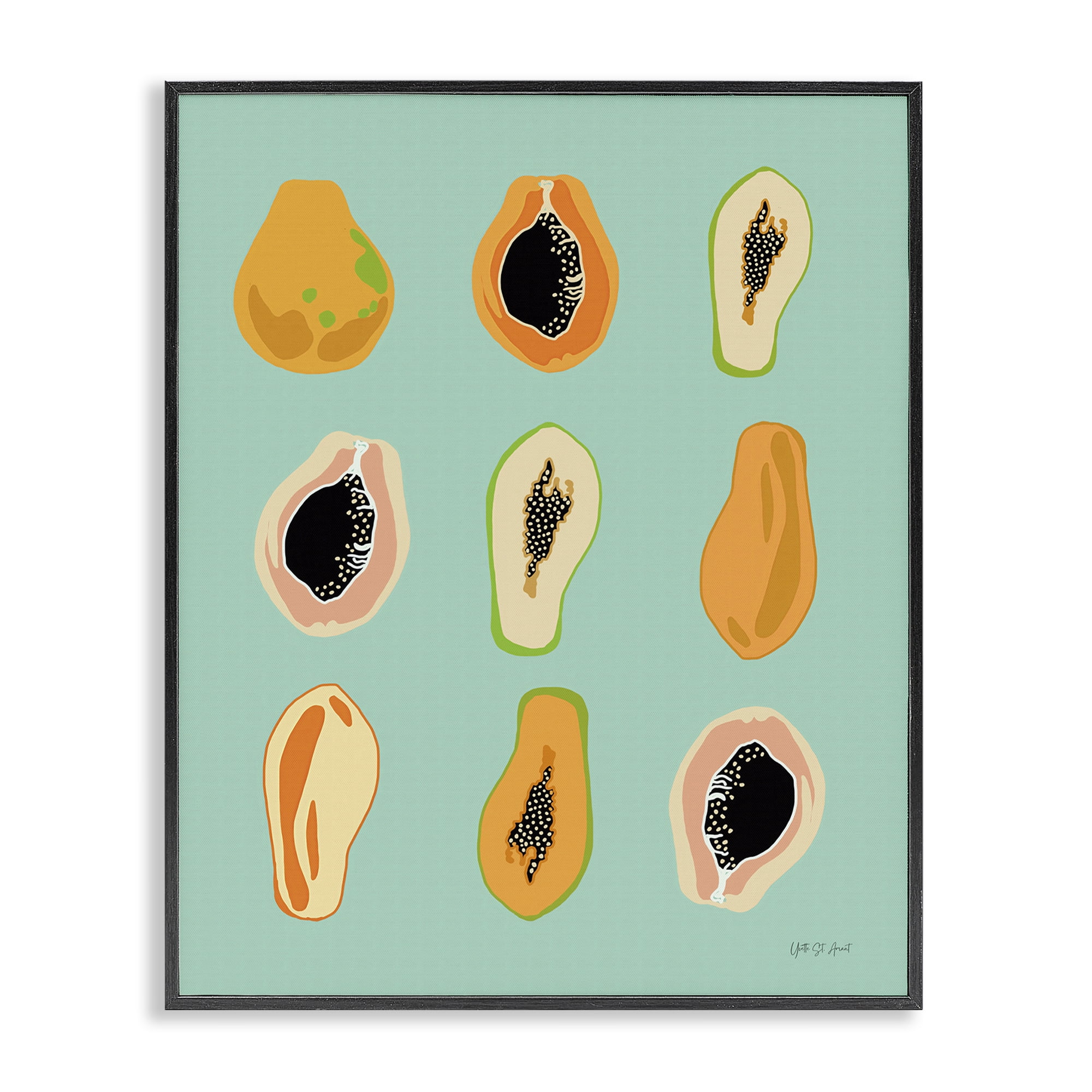 Stupell Industries Papaya Fruits on Blue Food & Beverage Painting Black Framed Art Print Wall Art, 16 x 20