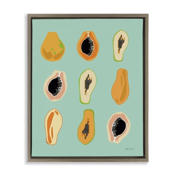 Stupell Industries Papaya Fruits on Blue Food & Beverage Painting Brown Floater Framed Canvas Art Print Wall Art, 17 x 21