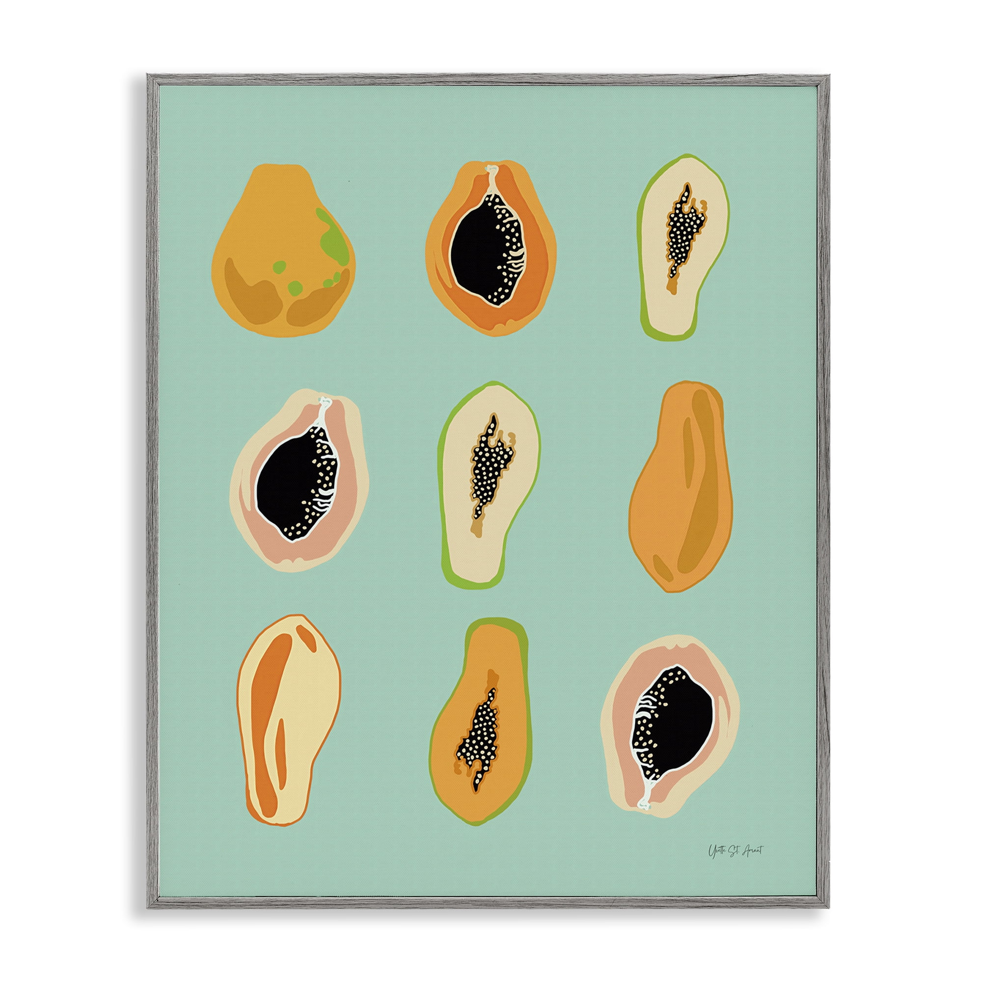Stupell Industries Papaya Fruits on Blue Food & Beverage Painting Gray Framed Art Print Wall Art, 11 x 14