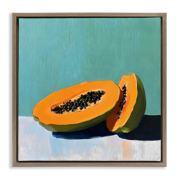 Stupell Industries Papaya Pair on Blue Brown Framed Floater Canvas Wall Art design by Walker Noble, 18 x 18