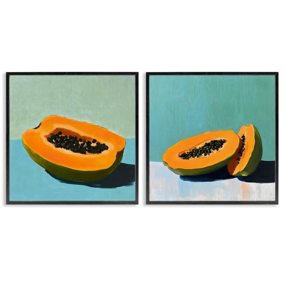 Stupell Industries Papaya on Blue Still Life 2 Piece Black Framed Giclee Art Set design by Walker Noble, 12 x 12